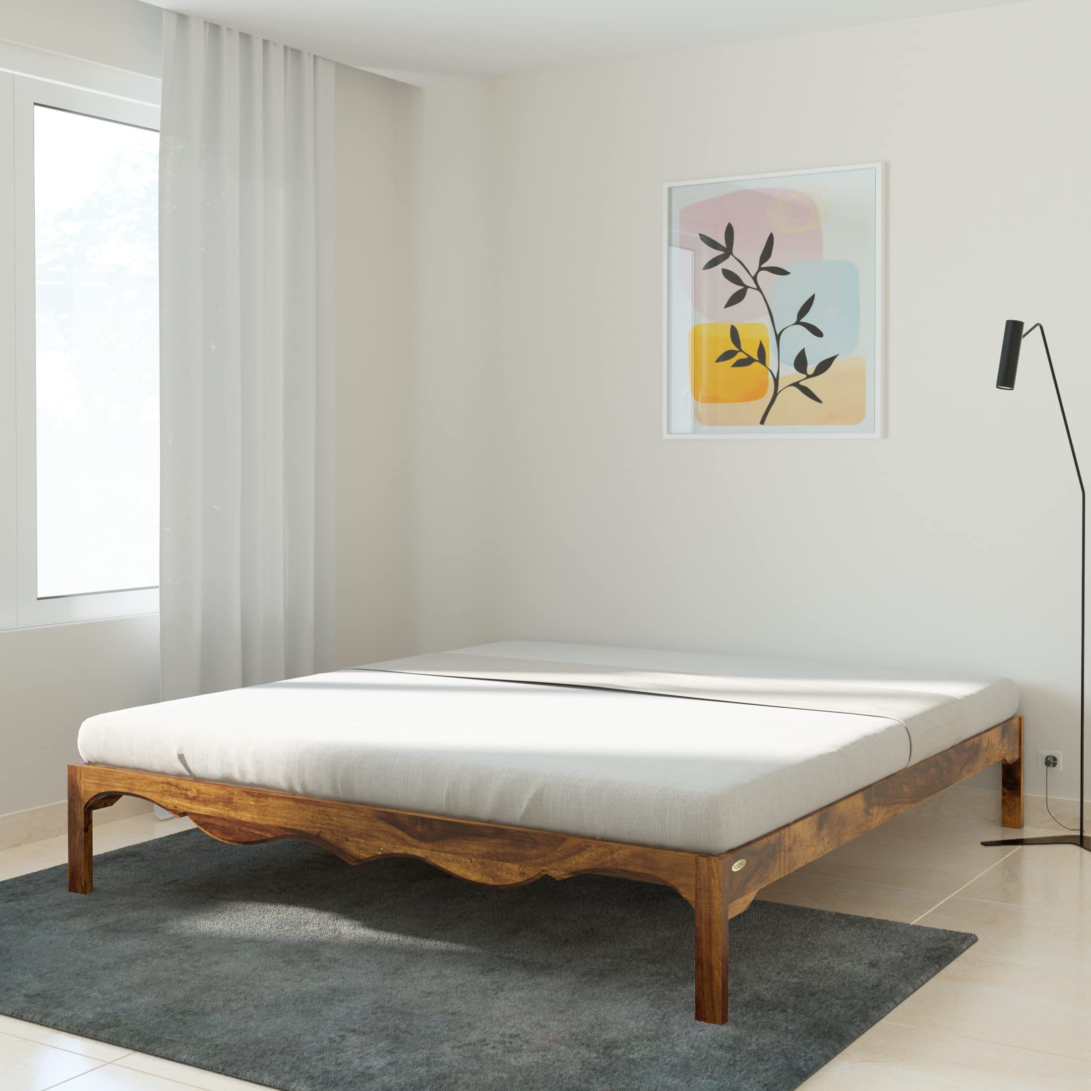 Amazon Brand - Solimo Mehraab King Size Solid Sheesham Wood Bed Without Storage Without Headboard (Natural Finish)