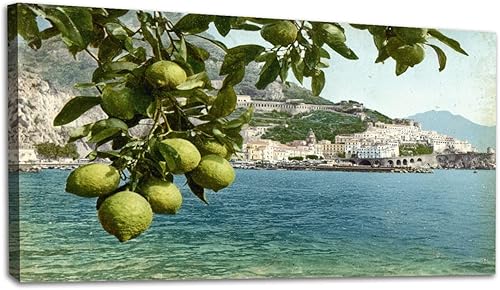 Lienzo decorativo de 20 x 40 pulgadas, arte de pared de Italia vintage, paisaje de limonero, limonero, limones, cuadros enmarcados, impresiones de