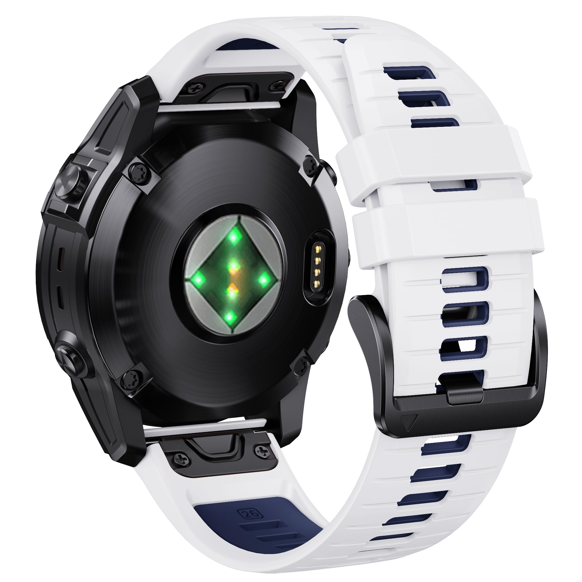 NotoCity for Fenix 7X Pro/6X Pro Band for Fenix 6X Strap Fenix 7X Band 26mm Width Fenix 5X Plus Wristband for Decent Mk2i/tactix Delta/tactix 7 Pro/tactix 7 AMOLED Soft Silicone Watch(White-Dark Blue)