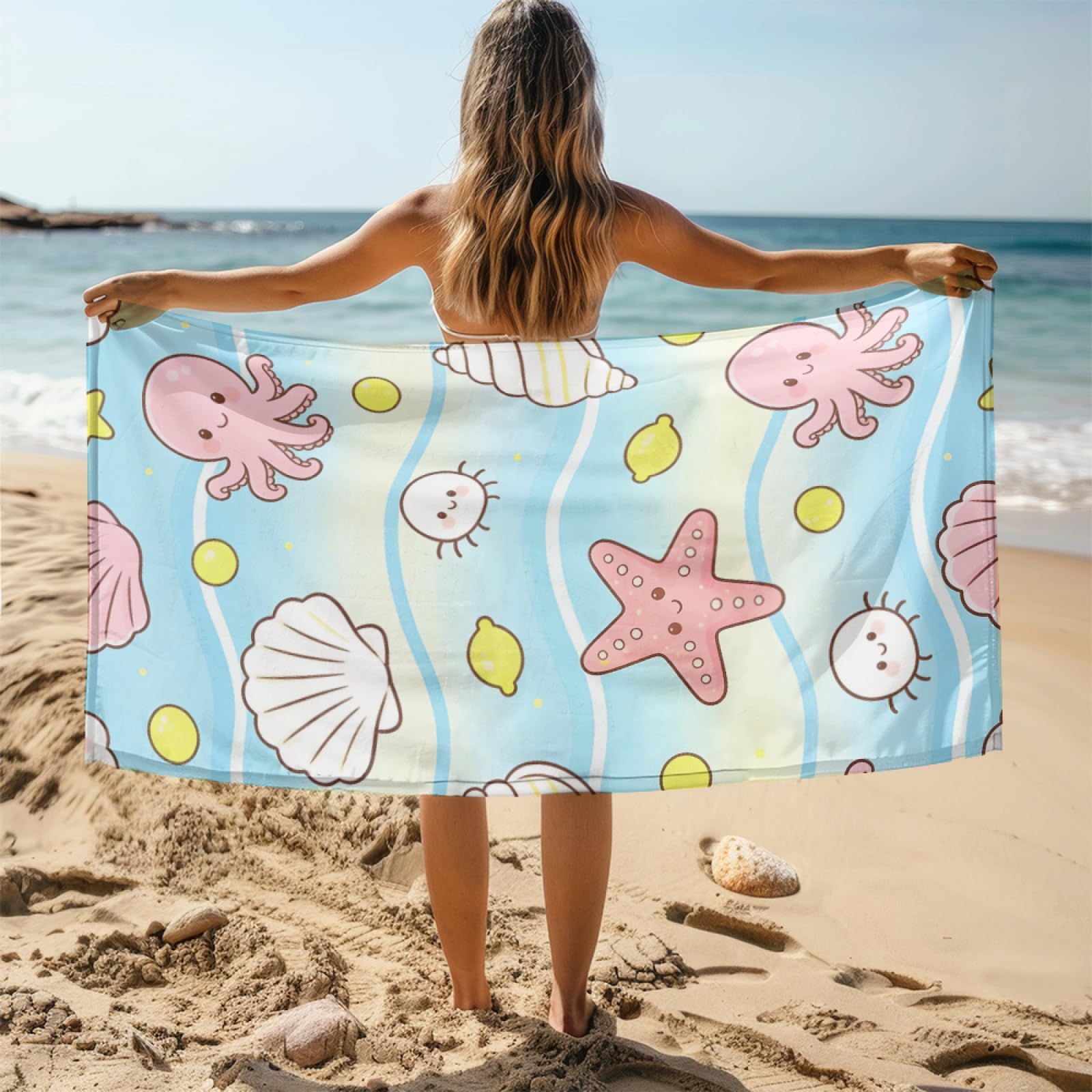 Fouta PlagePlage Jaune Mer Modèle Surdimensionné avec Diverses Tailles, Respirante et Portable, Parfaite pour Voyages Sorties Piscine et Usage Extérieur Quotidien 90x160 cm