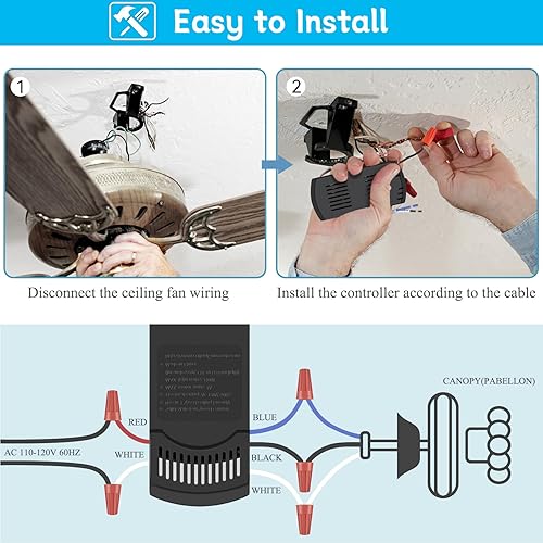 Miniatura 5 de Kit de control remoto universal para ventilador de techo, repuesto para Hunter, Hampton Bay, Litex, 3 velocidades, con receptor FAN37R, reemplazo