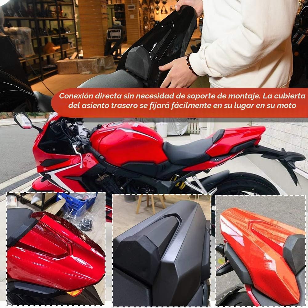Asiento de la Motocicleta Cubierta del Asiento Trasero Capucha Solo Asiento Capucha para CB650R CBR 650R 2019 2020 (Negro)
