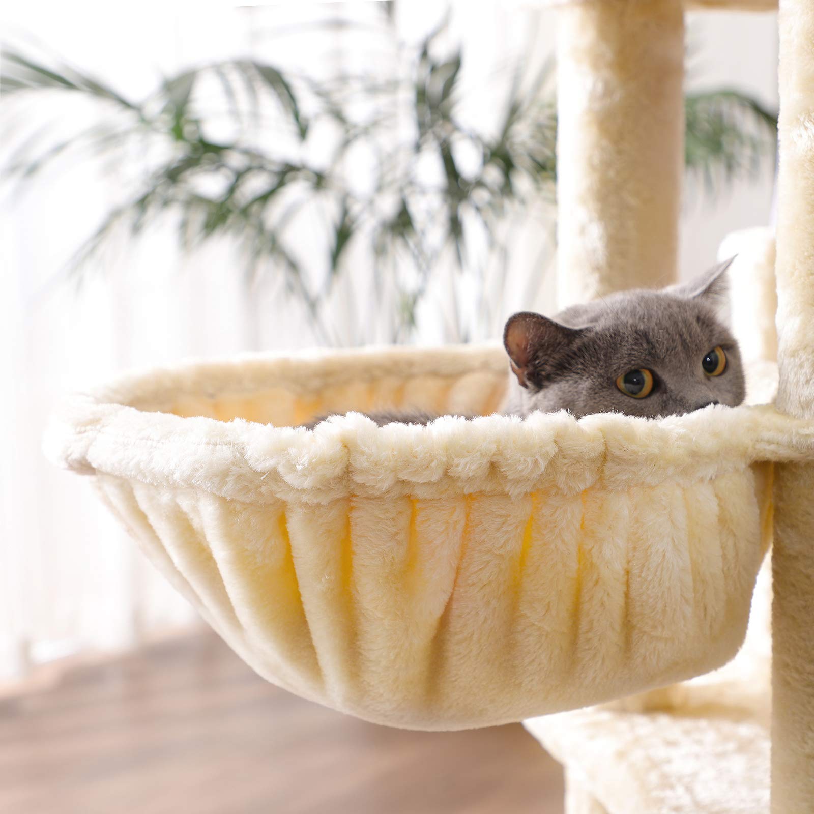 FEANDREA Árbol Grande para Gatos con 3 Cuevas, 164 cm, Beige PCT098M01