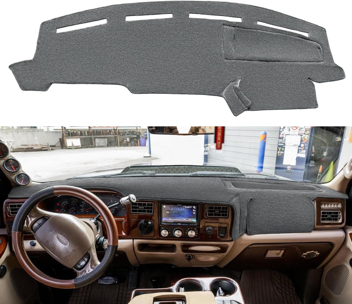 Dashboard Cover Dash Cover Mat Pad Carpet Custom Fit for Ford F250 F350 F450 Super Duty 1999 2000 2001 2002 2003 2004 / Ford Excursion 2000-2005 (Dark Gray) Y72