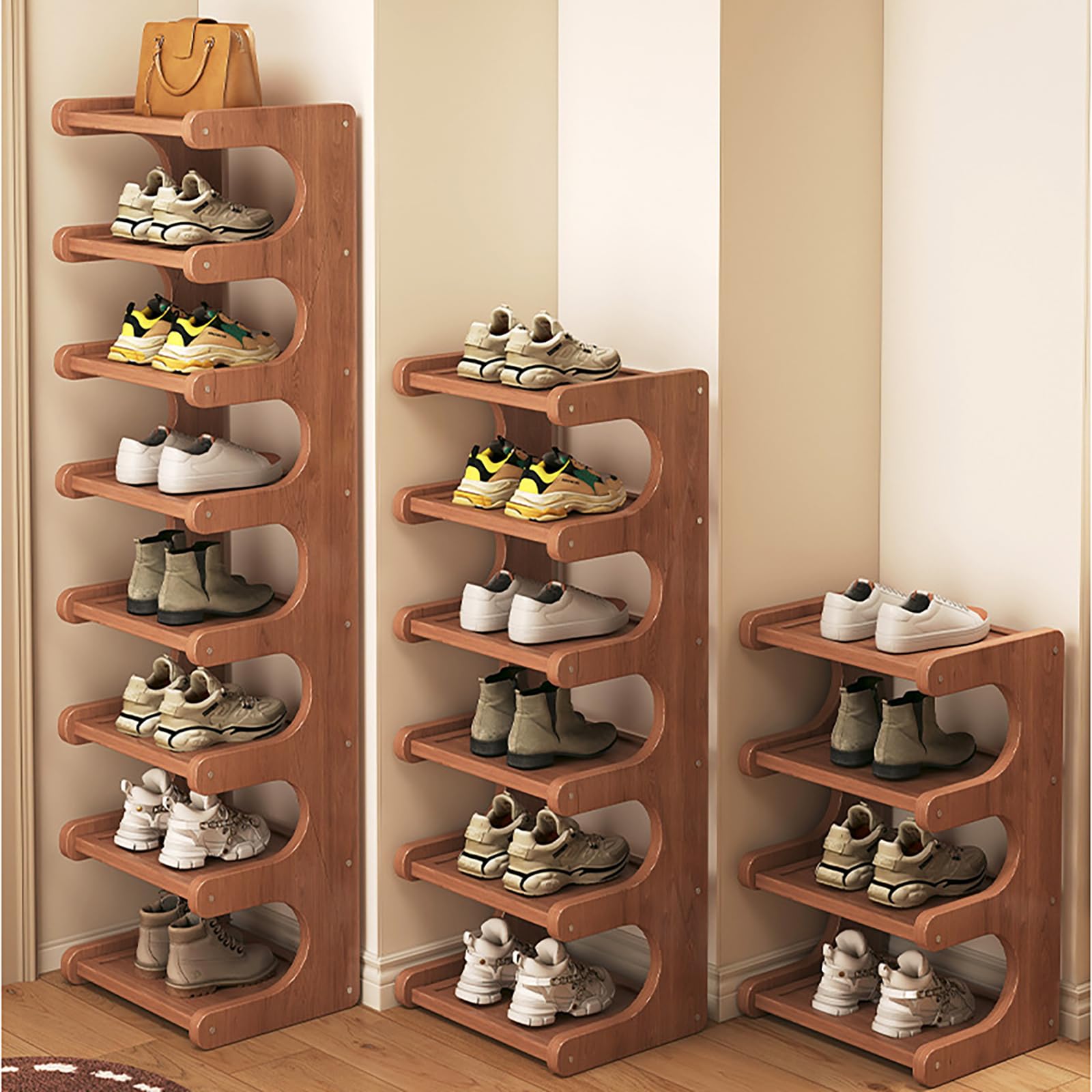 Bambus Schuhregal Hoch Schmal Mehrstufig Klappbar Schuhregal Organizer Frei Stehend Platzsparend Für Flur Schrank Schlafzimmer Ecke Eingang Kleiner Raum,4 Layers