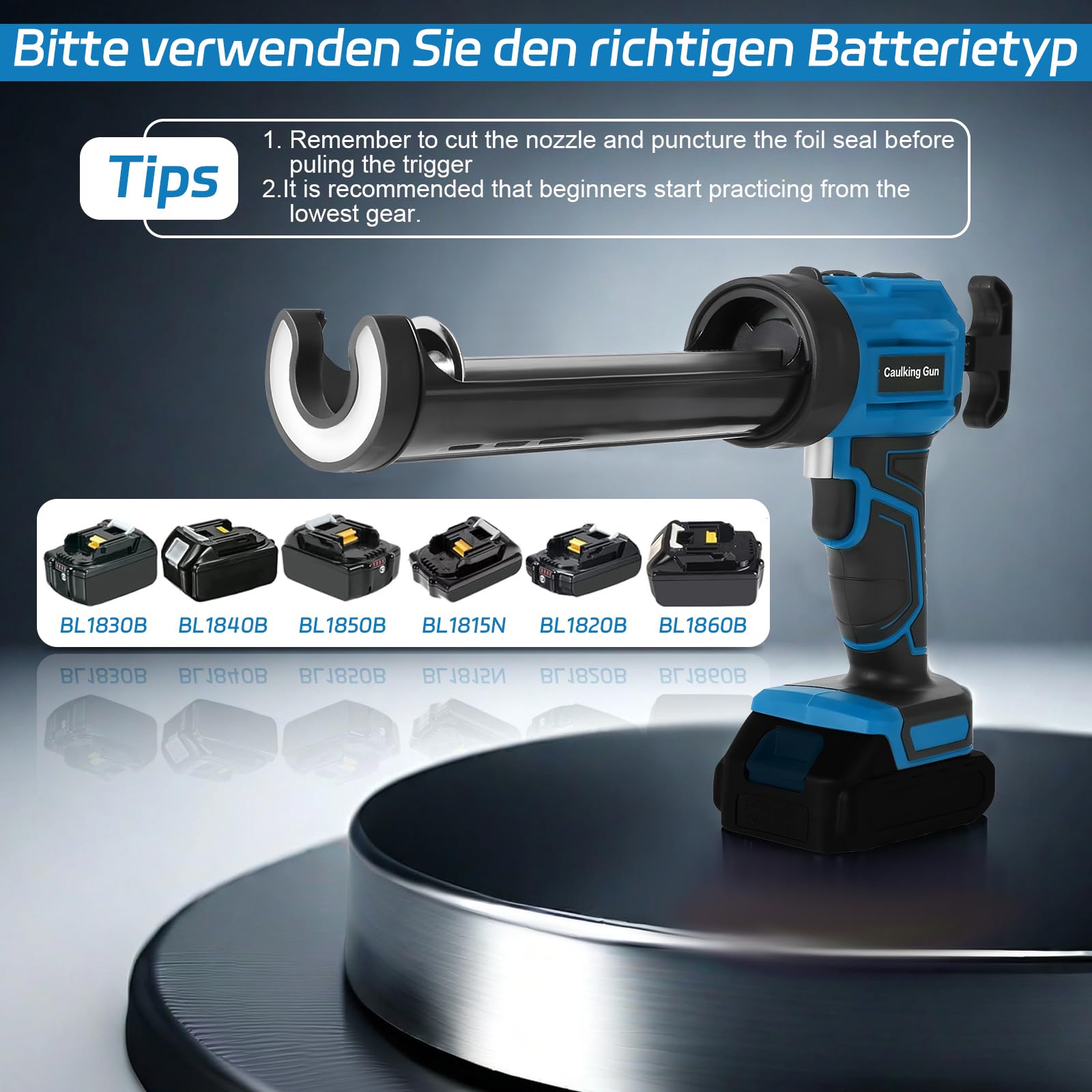 Pistola de Silicona Eléctrica Compatible con Makita 18V, 2500 N de Fuerza | para Cartuchos de 300 ml, 4 Velocidades Ajustables, con Luz LED y Accesorios, para Sellado e Impermeabilización, SIN BATERÍA