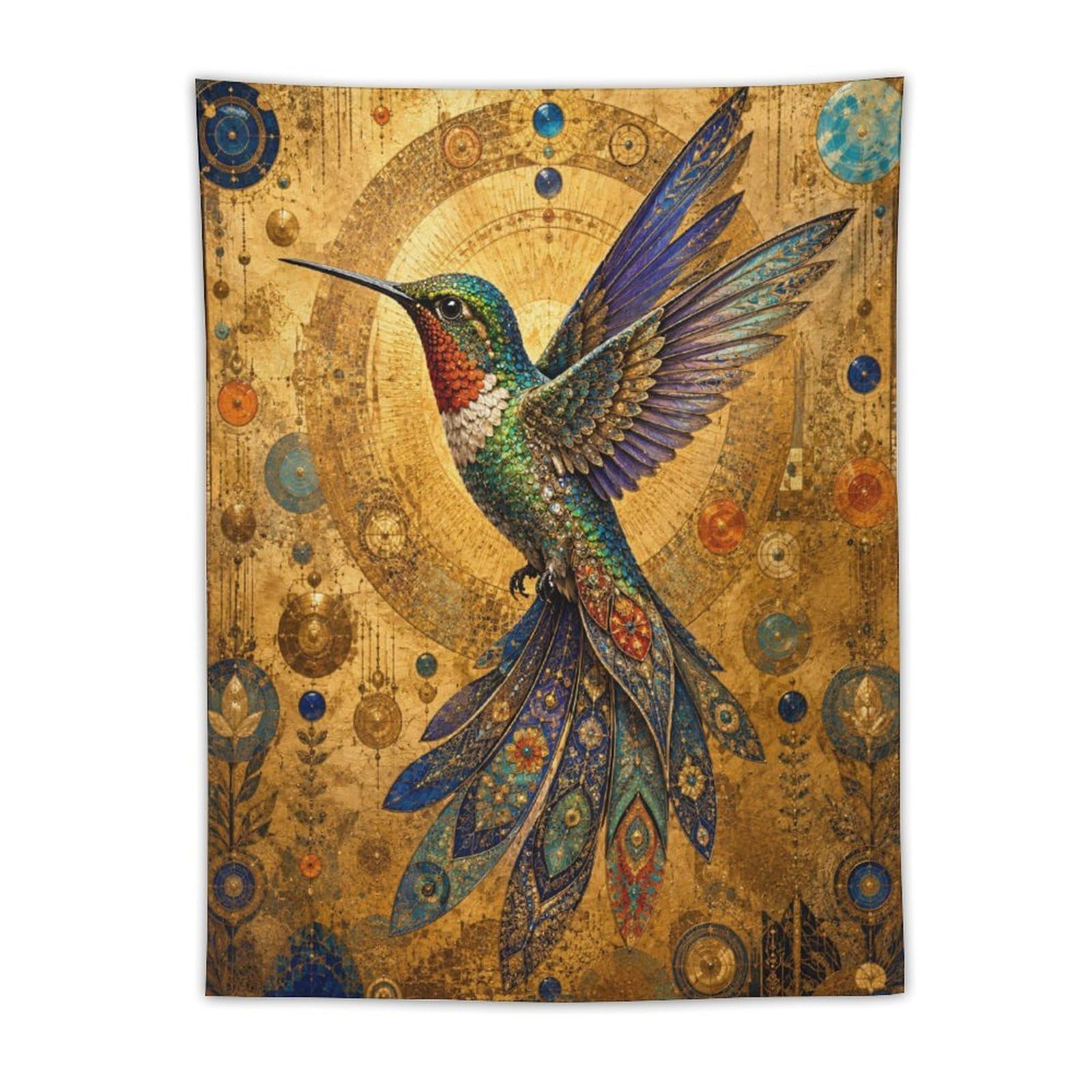 H3B8U2Y5 Golden Mosaic Hummingbird Wall Tapestry, Byzantine Art