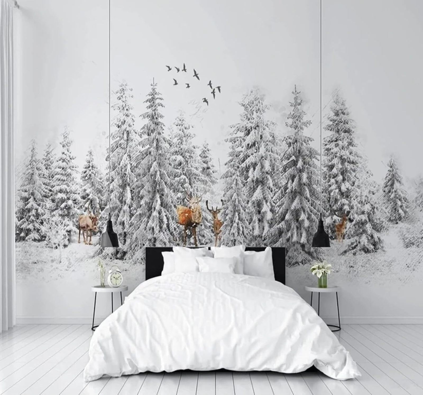 XLMING Beautiful Black and White Moose Forest Snowy Landscape 3D Wallpaper Luxury Home Dining Decor Paste Sofa Living Room The Wall for Bedroom Mural-250cm×170cm