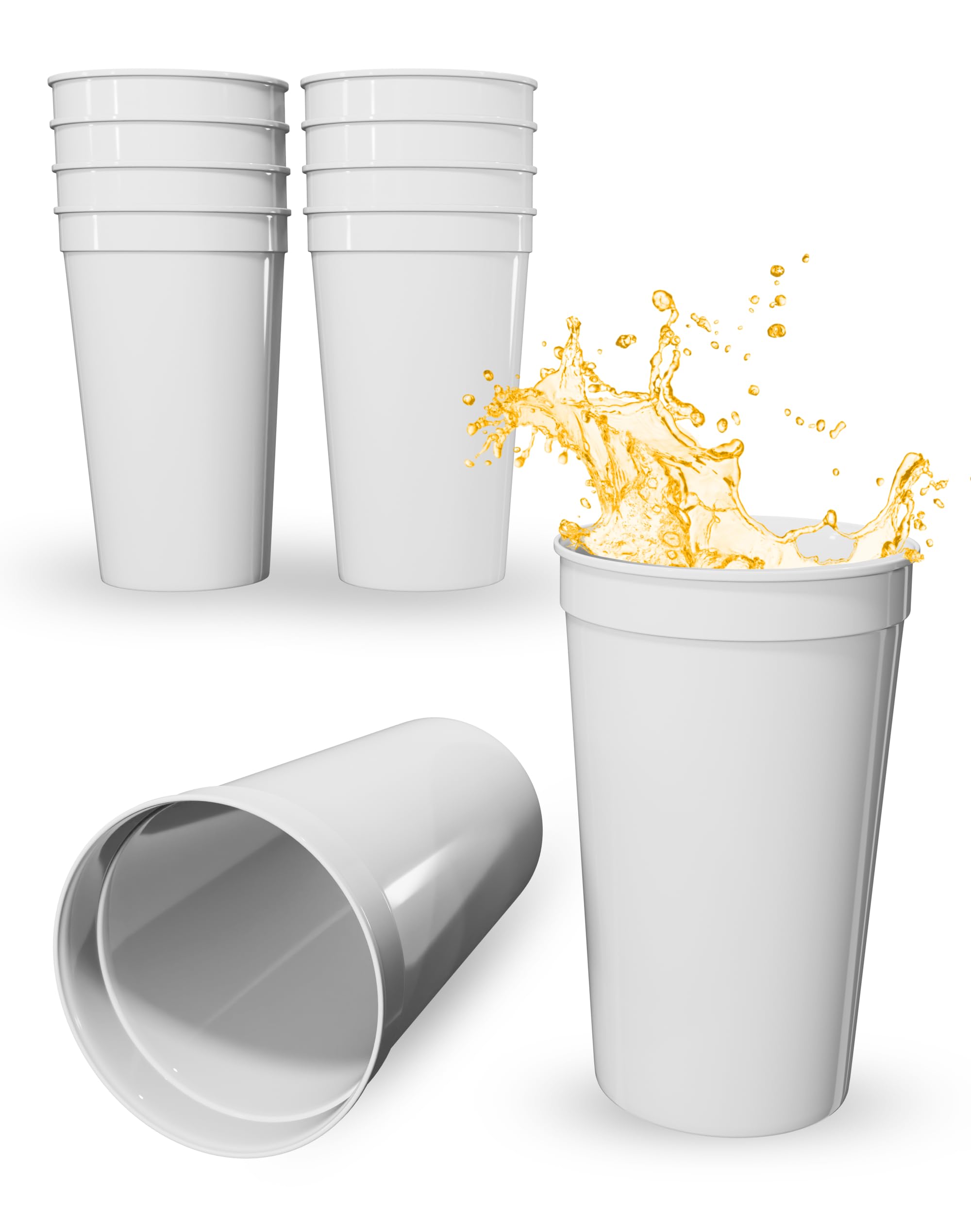 PartyPrints 10 Pack 22 oz White Reusable Blank Plastic Cups, Colored Plastic Drinking Cups Food-Grade Stackable Water Cups for Party, Weddings, Events or DIY Projects