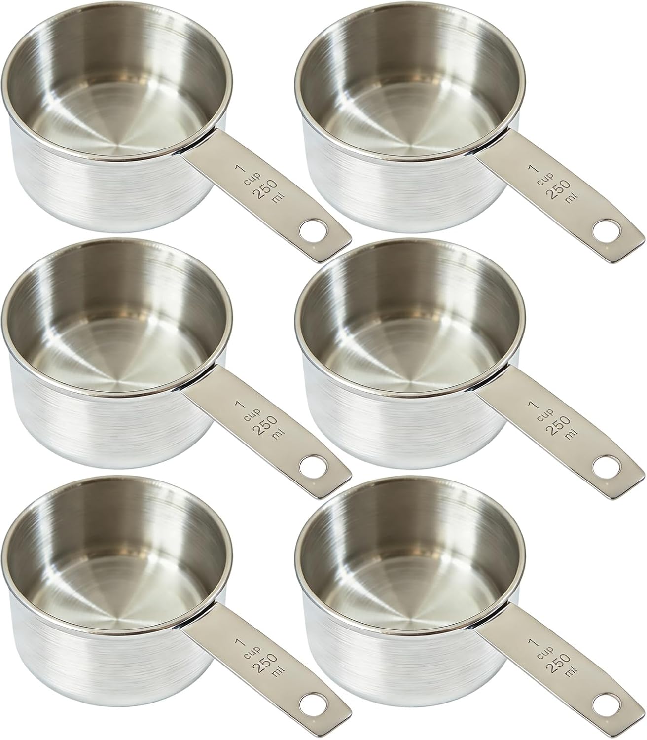 6 pcs 1 Cup Measuring Cup, Stainless Steel Measuring Cups, 8 OZ 250 ml Metal Liquid Measure Scoops for Coffee Cooking Baking Kitchen Wet and Dry Ingredients, Dishwasher Safe