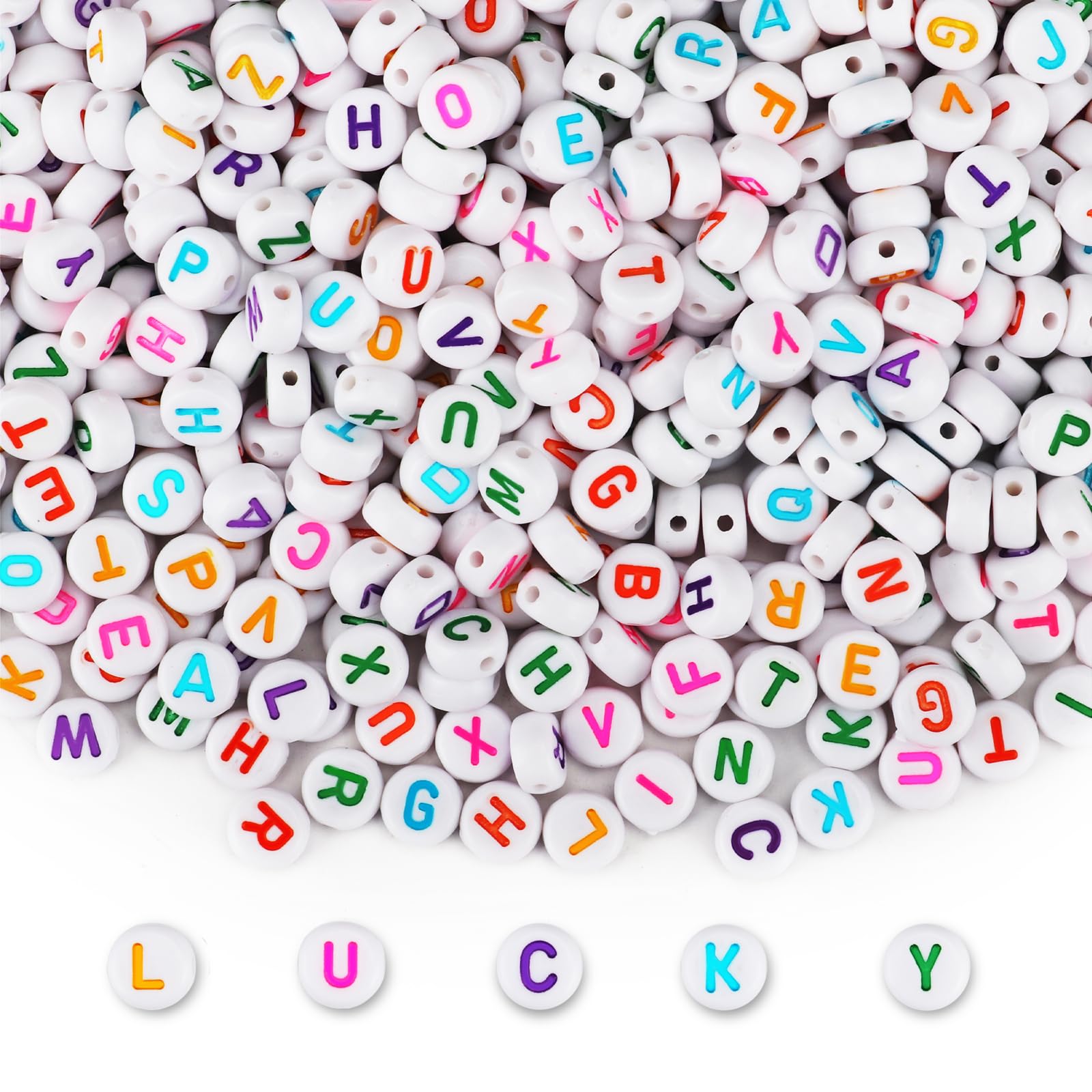 SUTOUG 1000 Pieces Letter Beads for Threading, 4 x 7mm Round Acrylic Alphabet Beads for Jewellery Making DIY Crafts, Bracelets, Necklaces and Jewellery - White