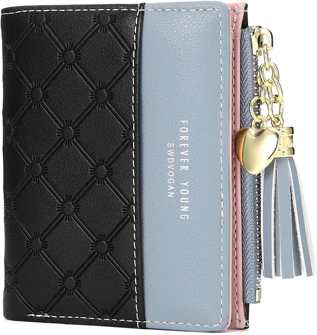 ZhengYue Purse for Women,Ladies Purse Small Leather Wallet with RFID Blocking,Vegan Leather Women Purse with Zipper Coin Purse and Multiple Card Slots for Cash,Cion,Card,Bill Black