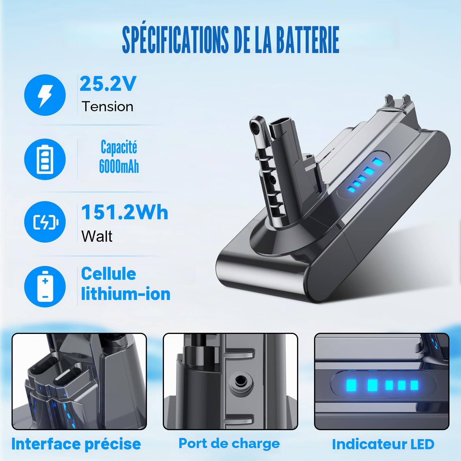 Batterie de Rechange 25,2V 6.0Ah V10 pour aspirateur sans Fil Dyson V10 Animal Absolute Motörhead Fluffy SV12 Total Batterie Li-ION Dyson V109 (Filtre Gratuit + 1 Brosse)