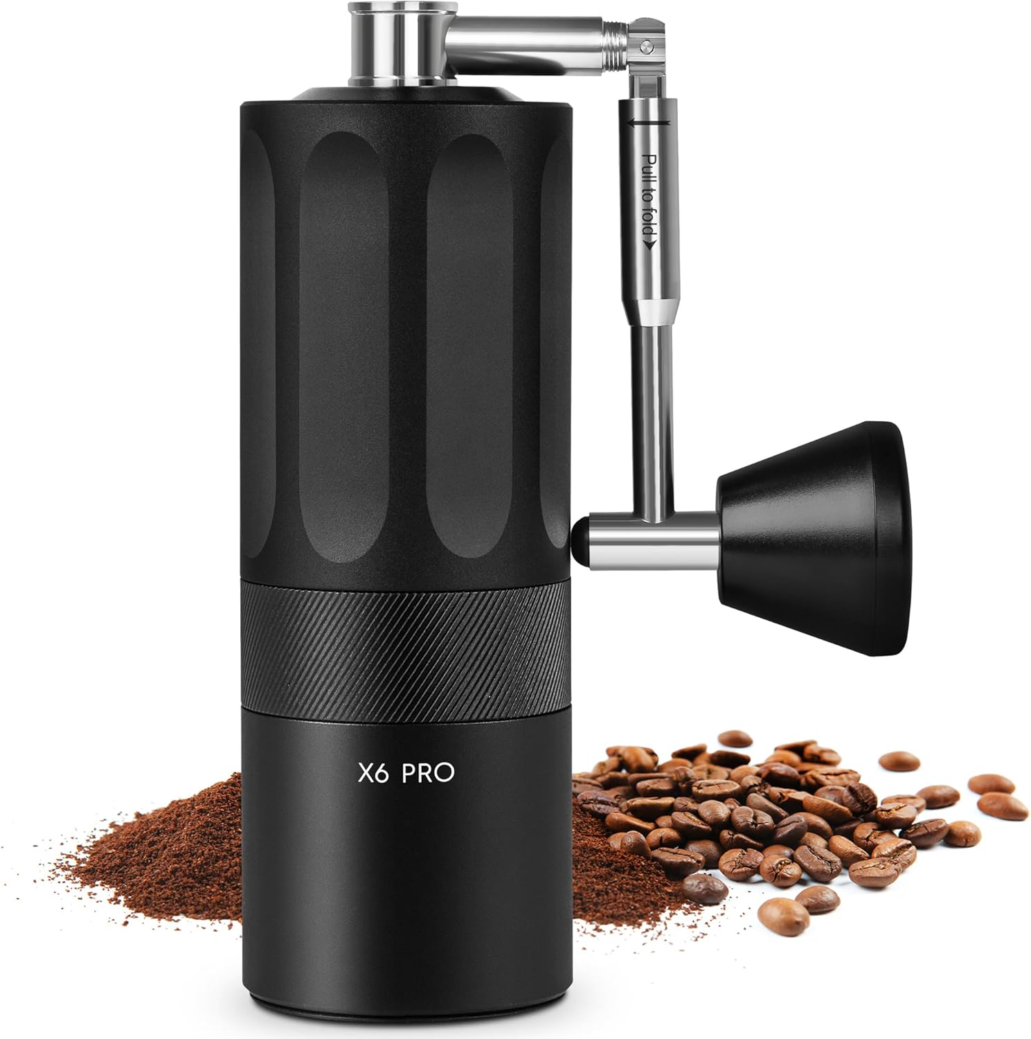 Manual Coffee Grinder - Stainless Steel Conical Burr Capacity 35g, Portable Coffee Hand Grinder - Adjustable Settings, Foldable Handle for Camping, Travel, Brush Included - X6 PRO Black