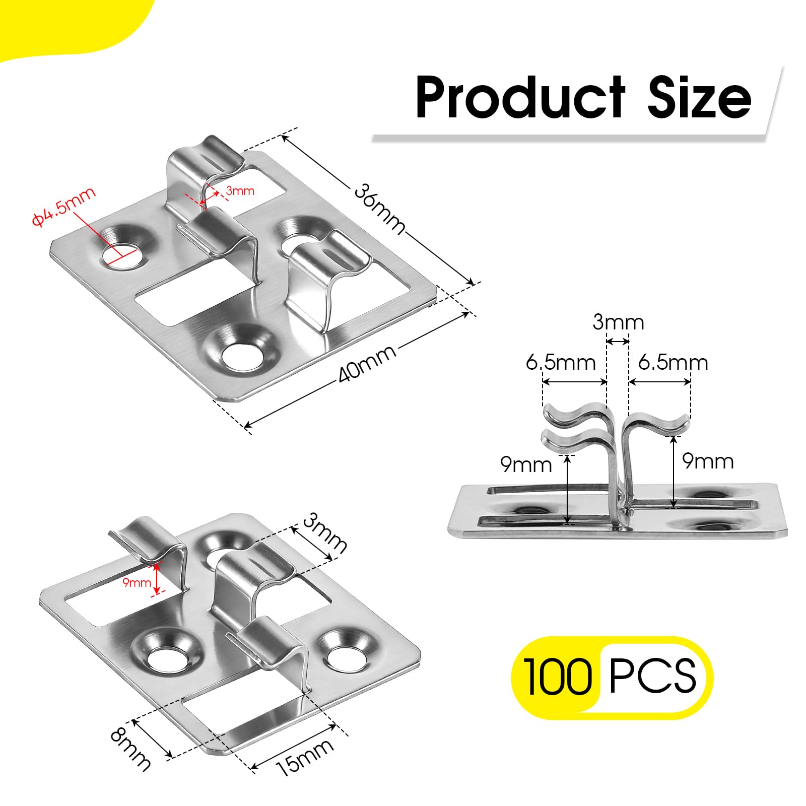 100 unidades Clips de fijación para tarimas WPC en acero inoxidable, Clips ocultos, Separadores para fijación de tarimas WPC/BPC (Plateado, Espacio 3mm, Altura 9mm)
