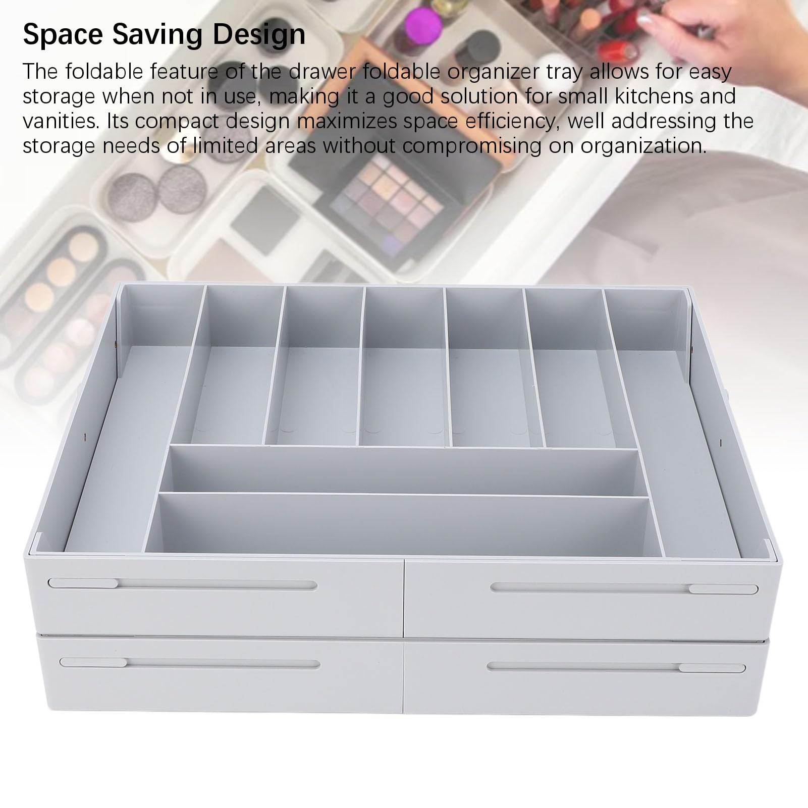 Organizadores de Cajones,Bandejas Plegables para Organizar Maquillaje,organizador de escritorio extensible de varios niveles,Adecuado para el hogar y la oficina(gris)