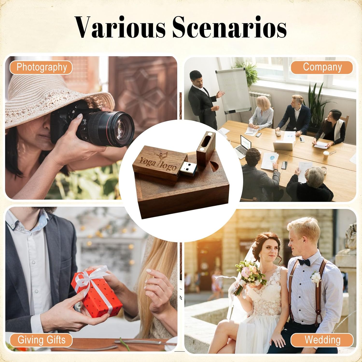 64GB USB 2.0 Personalized Custom Wood USB Flash Drive Wedding Thumb Drive with Gift Box, Customized Engraved Wooden Memory Sticks Jump Drives for Photography/Wedding/Company