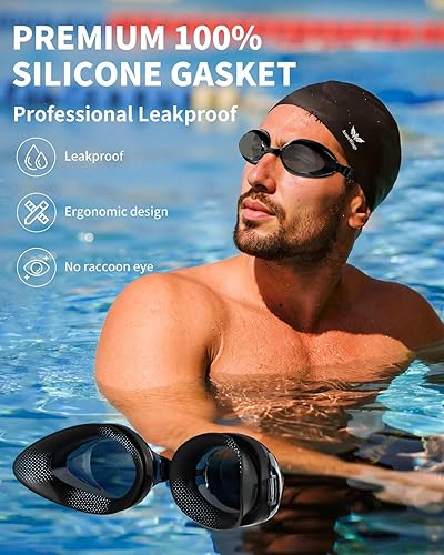 Miniatura 6 de Gafas de natación 6 en 1 para hombres y mujeres, gafas de natación antivaho y UV, sin fugas, ajuste cómodo, gafas HD para adultos