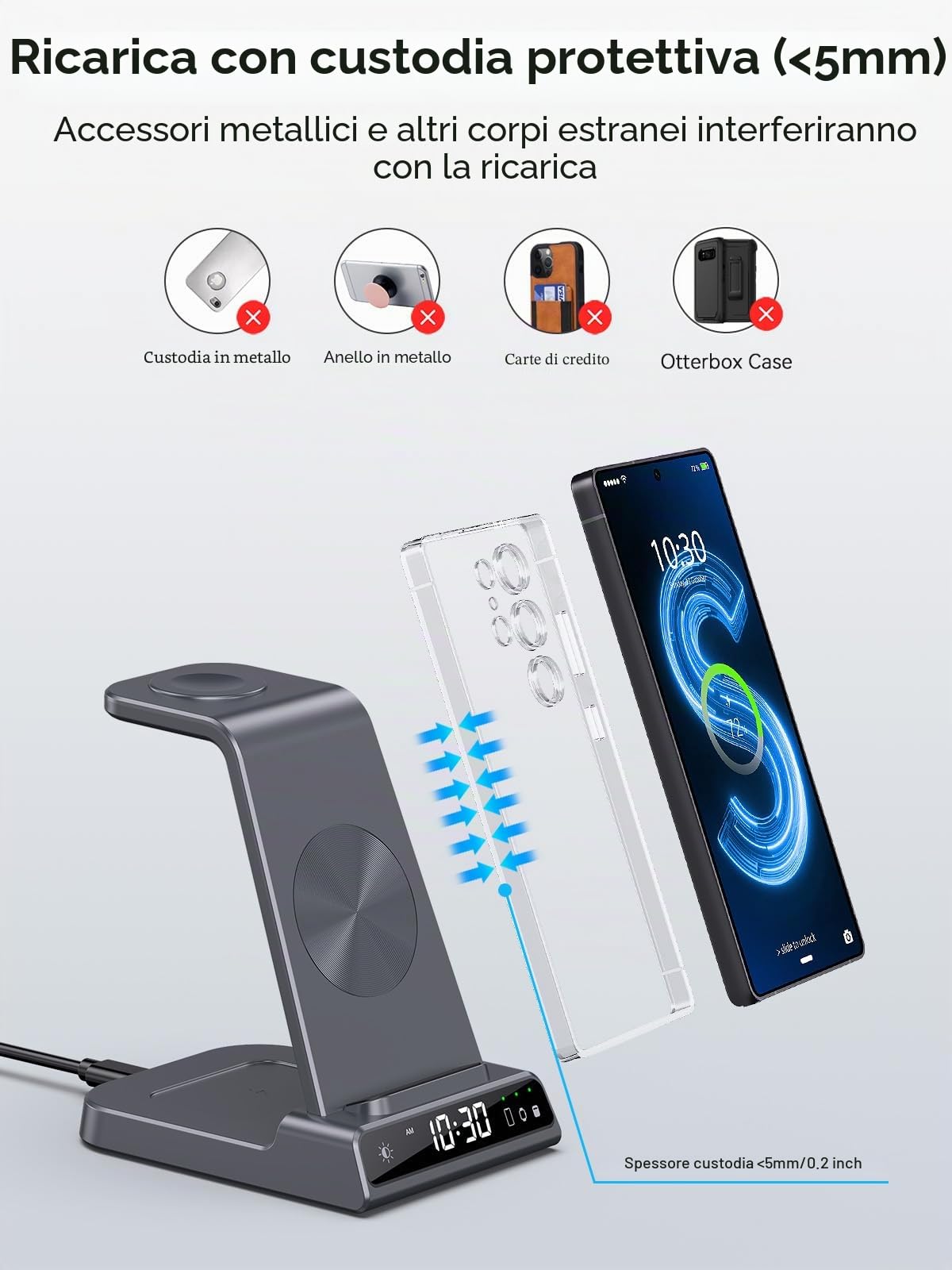 Stazione di ricarica wireless 3 in 1 per Samsung Galaxy S23 Ultra, supporto di ricarica compatibile con iPhone 14 Pro Max/Z Fold 4, caricabatterie per orologio per Galaxy Watch 5 Pro/4/3, Buds/Air-Pod