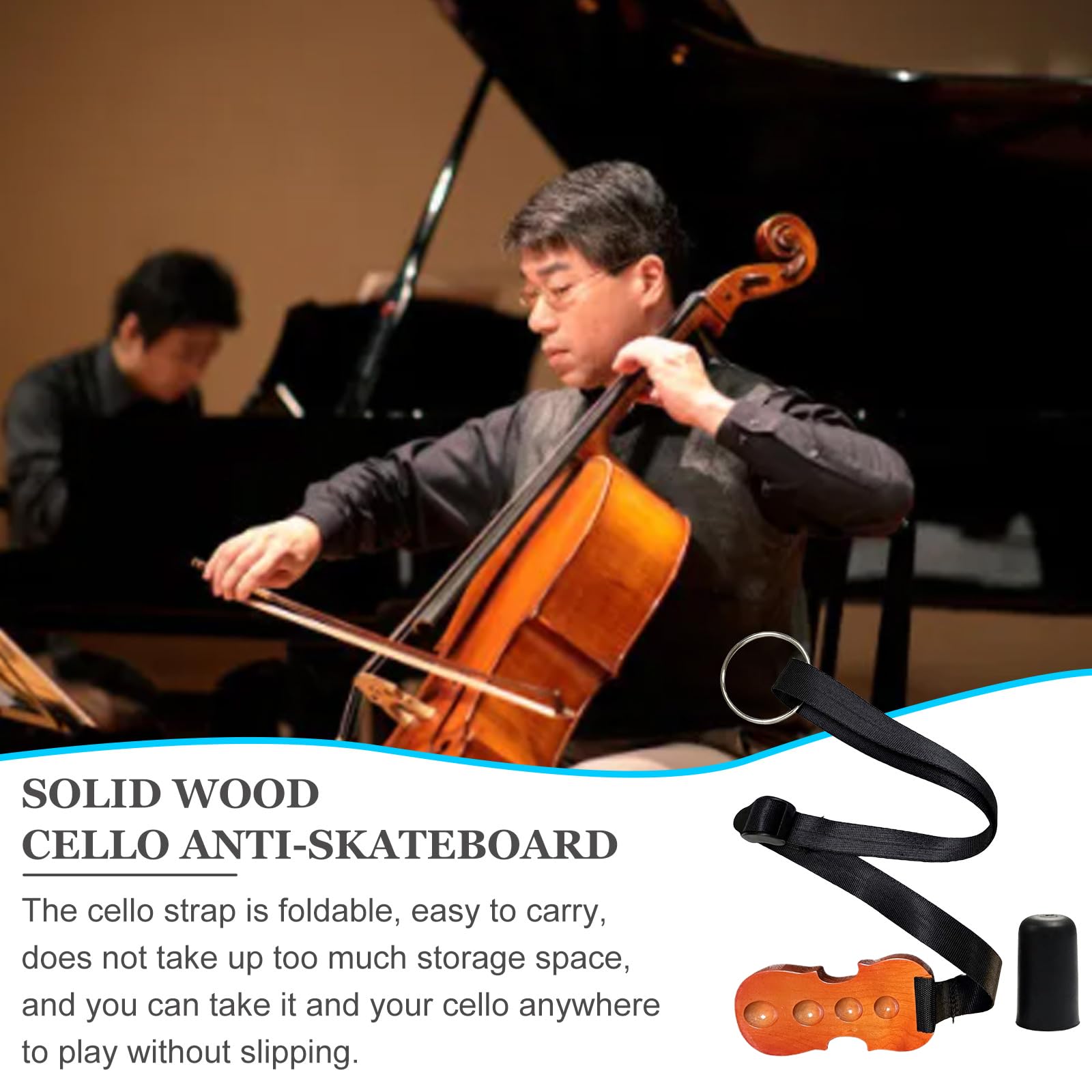 Cello - Cinghia antiscivolo per violoncello in legno, con 2 tappi antiscivolo per violoncello, supporto antiscivolo per pin, supporto per violoncello antiscivolo con 4 fori, cinturino in nylon