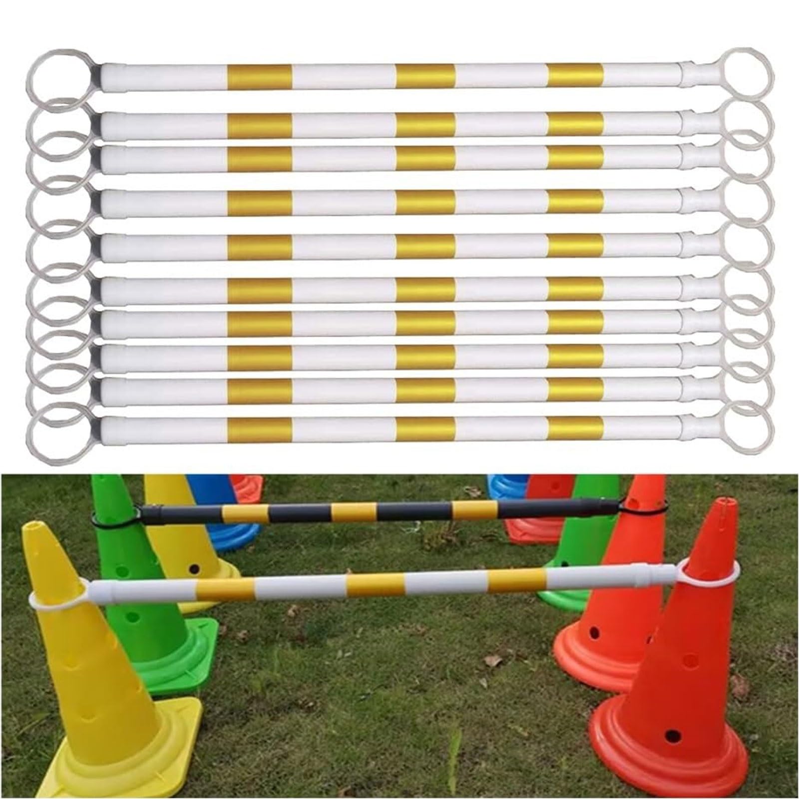 Eiwitany Reflective Telescopic Extension Barrier, 1.2m to 2m Adjustable Traffic Cone Pole for Driveway, Parking and Roadwork Warning (Yellow+white)