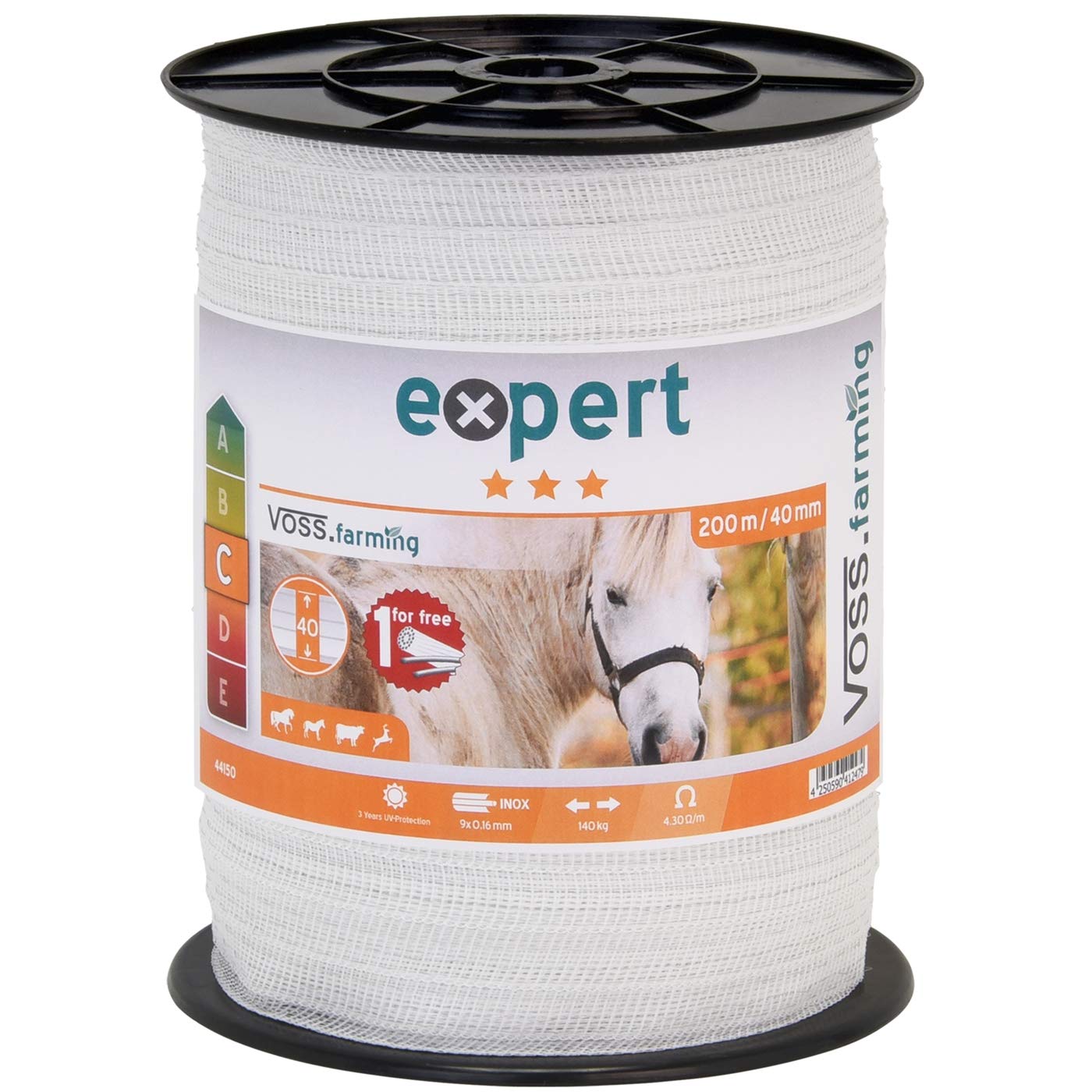 VOSS.farming Offre spéciale : 5 Rubans de clôture de pâturage de 200 m de Long chacun, connecteurs de Ruban Larges Assortis et Un Panneau d'avertissement pour clôtures électriques.