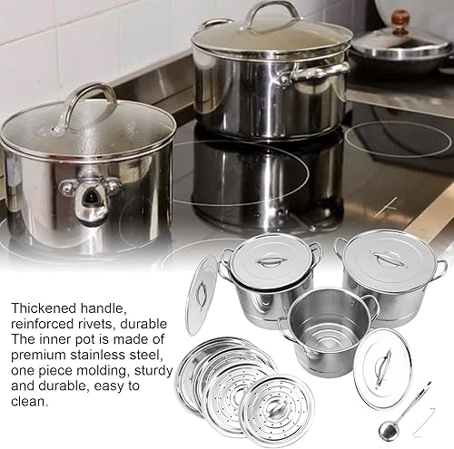 Miniatura 2 de Juego de 4 ollas de acero inoxidable, juego de ollas de sopa de acero inoxidable multiusos con 8 tapas para cocinar al vapor, freír y hervir a fuego