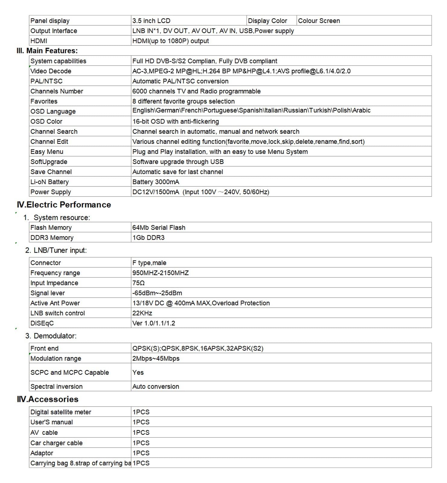Medidor de Campo, V8 Finder 3.5 Pulgadas DVB-S2X / S2 / S 1080P HD Receptor de señal de TV Receptor 8 Finder 2 Buscador de satélite Digital