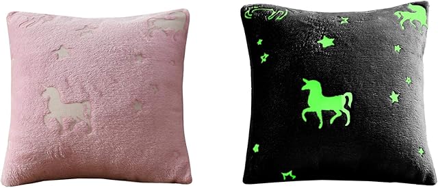 Olivia Rocco Fleece Blankets For Kids Soft Cosy Glow In The Dark Blanket Childrens Fluffy Warm Bedroom Accessories Boys Girls Bed Throw, Unicorn Cushion