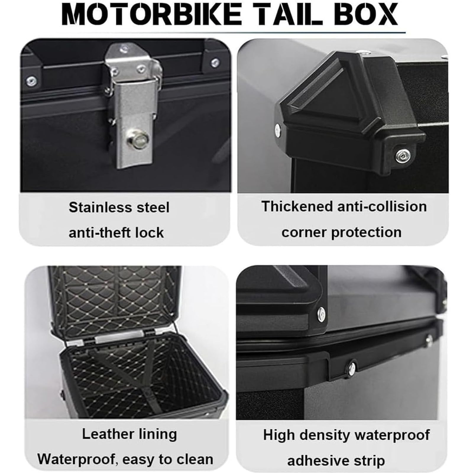 Top Case de Moto 45l/55l/65l/80l/100l, adapté à Tous Les Types de boîte de Rangement de Moto légère et Lourde, pour Ranger Les Grands Bagages de Casque,Silver-65L