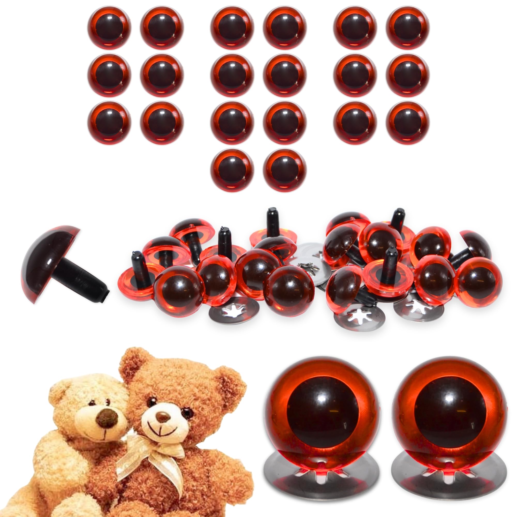 celloexpress 15mm Transparent Amber Crystal Eyes with Metal Backs - Safety Eyes for Soft Toy Teddy Bear Animal Making (Pack of 10 Pairs)