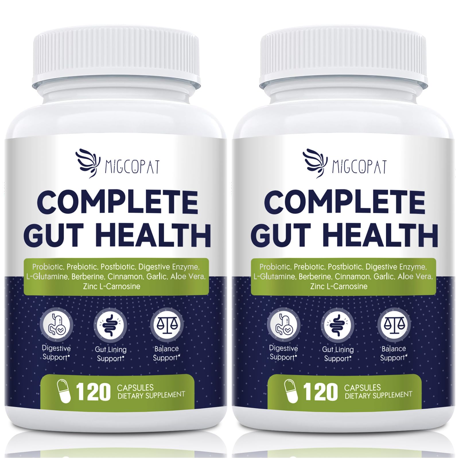 Migcopat Probiotics for Digestive Health, 80 Billion CFU Probiotics, Prebiotics, Postbiotics & Digestive Enzymes, Gut Health Capsules with Berberine, Cinnamon, L-Glutamine, for Men & Women, 240 Counts 240 Count (Pack of 1)
