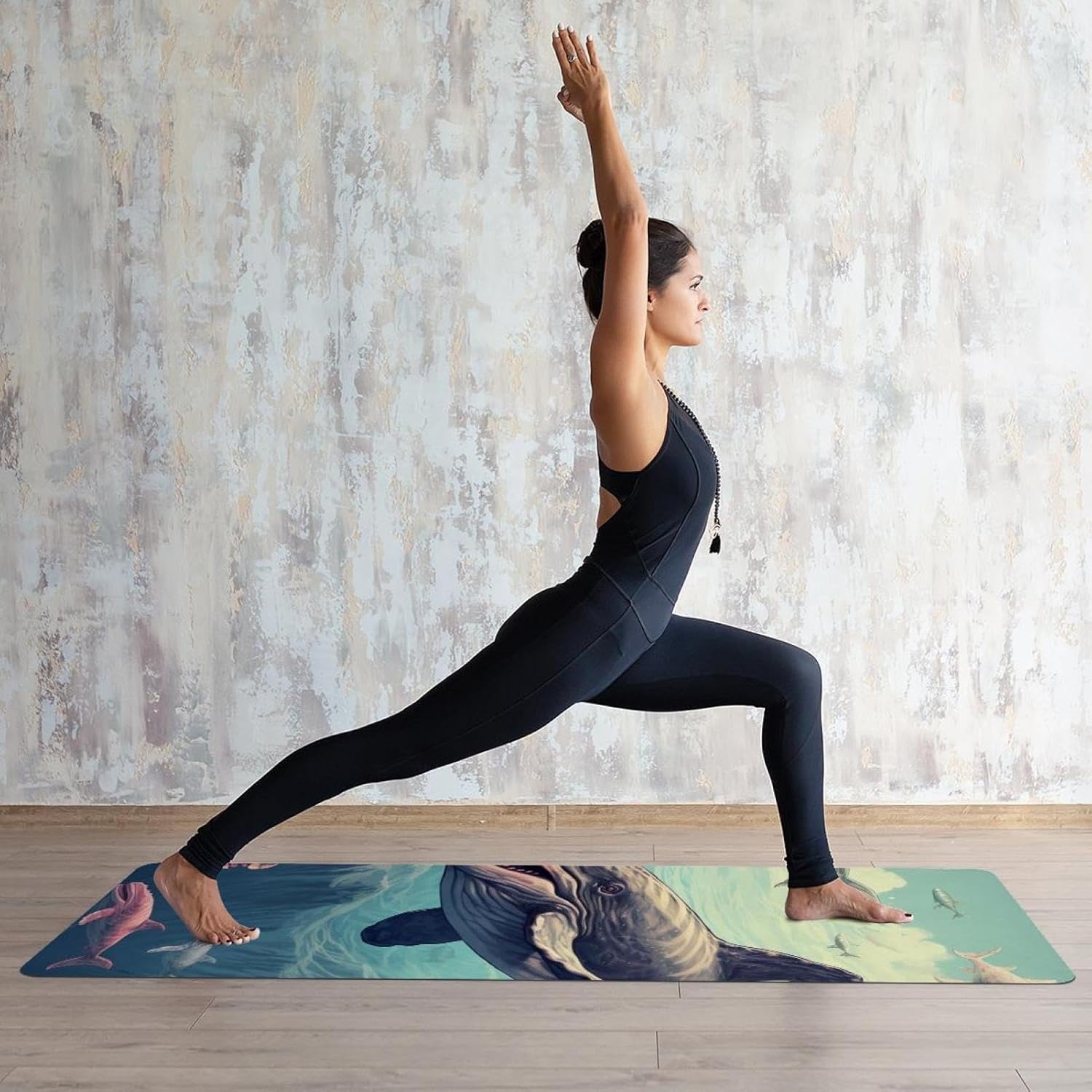 Yoga Towel, Whale Sea Pattern Non Slip Sweat Absorbent Hot Yoga Mat Towel for Hot Yoga, Pilates and Fitness - 72.8" x 26.8"