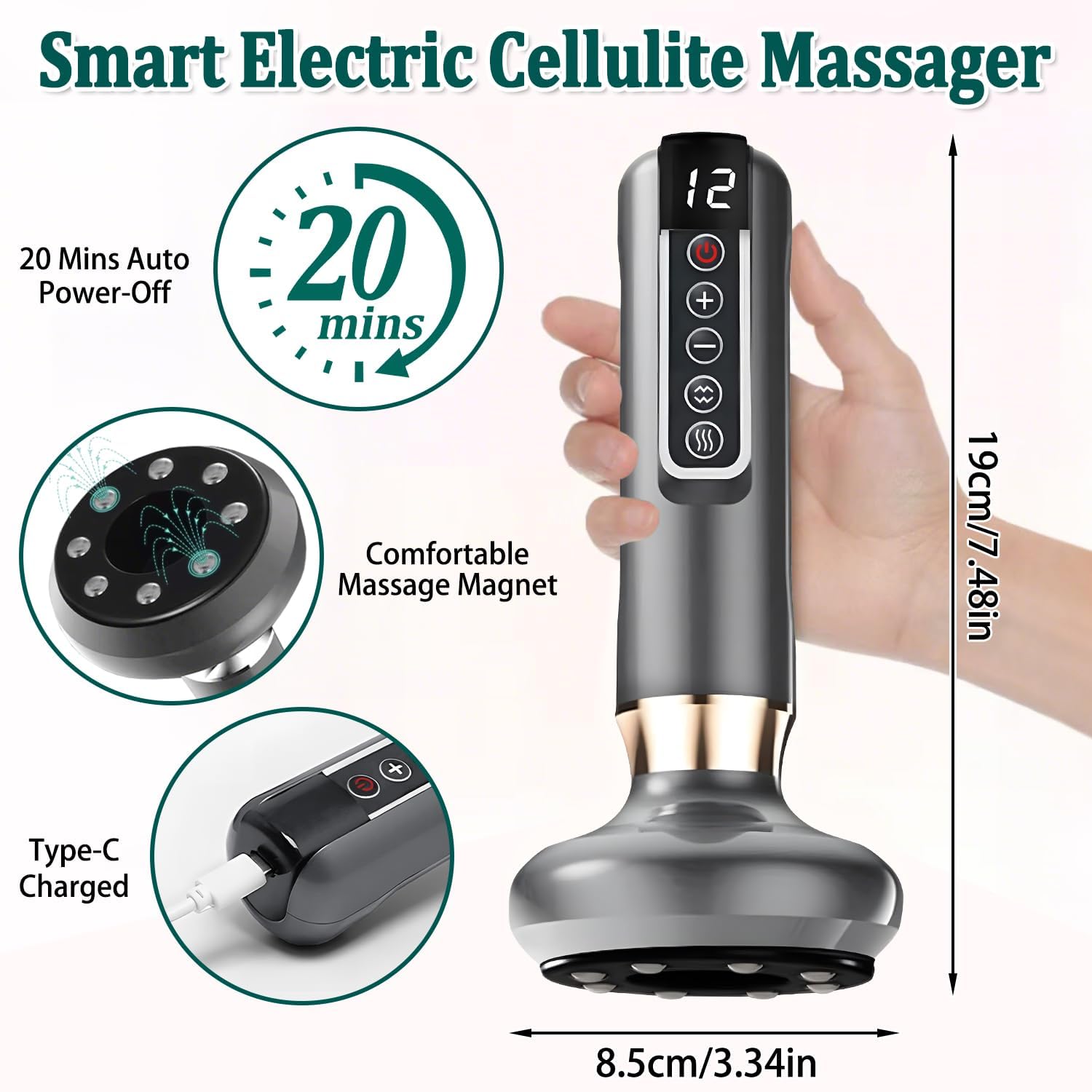 Appareil de Massage contre la Cellulite, 12 Vitesse Réglable, Appareil de Sculpture de la Cellulite pour le Corps, Ensemble de Thérapie de Suction Electrique Intelligent, Rechargeable & Sans Fil (B)