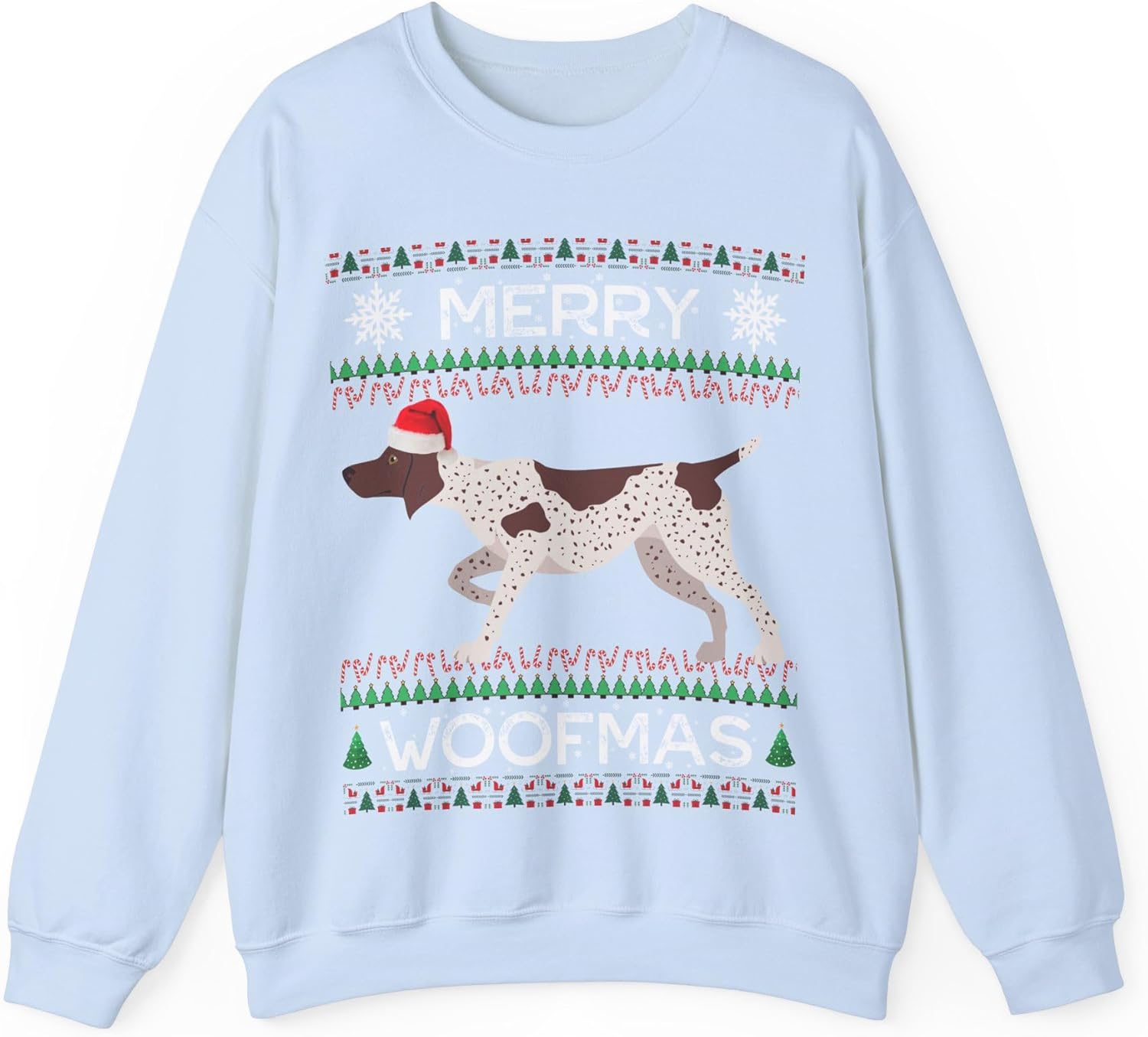 GSP Christmas Sweater German Shorthaired Pointer Gift Sweatshirt Holiday Present for GSP Mom Dad Unisex Long Sleeve Woofmas
