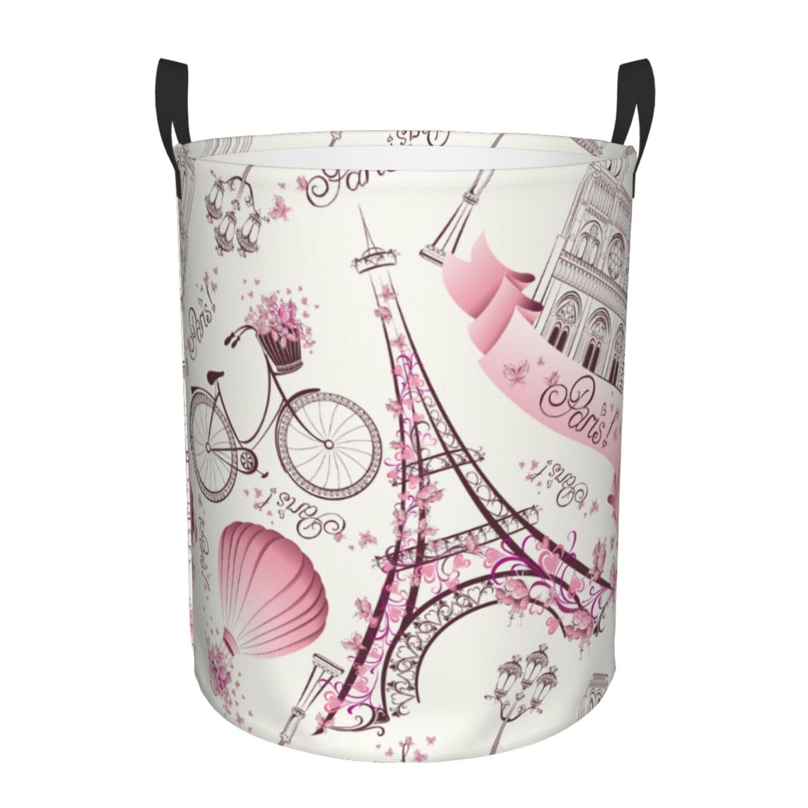 Laundry Basket Romantic Paris Laundry Hamper Waterproof Idea Hampers Large Collapsible Baskets with Handle Suitable for Bedroom Bathroom Utility Room Kitchen