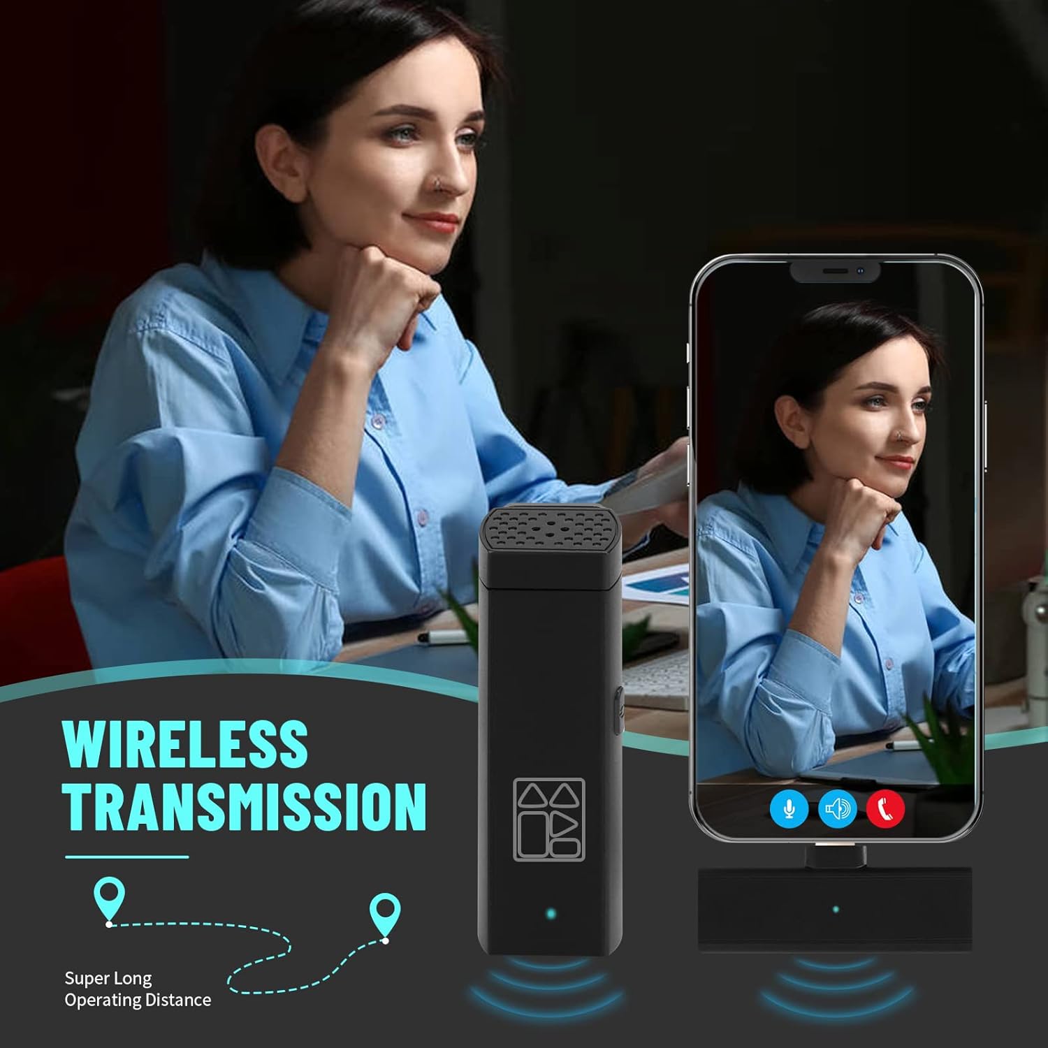 Wireless Lavalier Microphone Compatible with iPhone iPad, 2.4G Plug and Play, Automatic Pairing, Noise Reduction, Auto-sync Real-time, Wireless Transmission, for TikTok YouTube Facebook