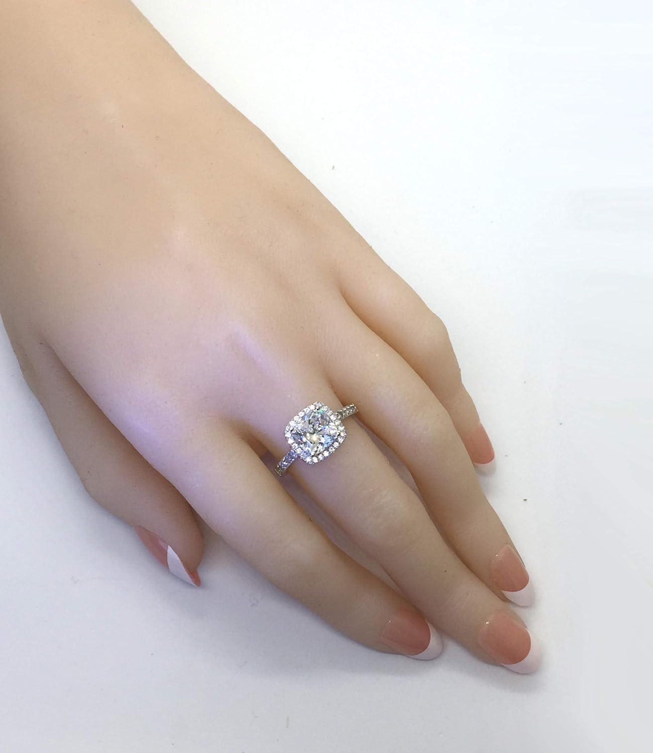 101 facets 2 Carat Princess Cushion Cut NSCD Simulated Diamond Ring Band Set Solid 925 Silver Halo DBCUSHSET7