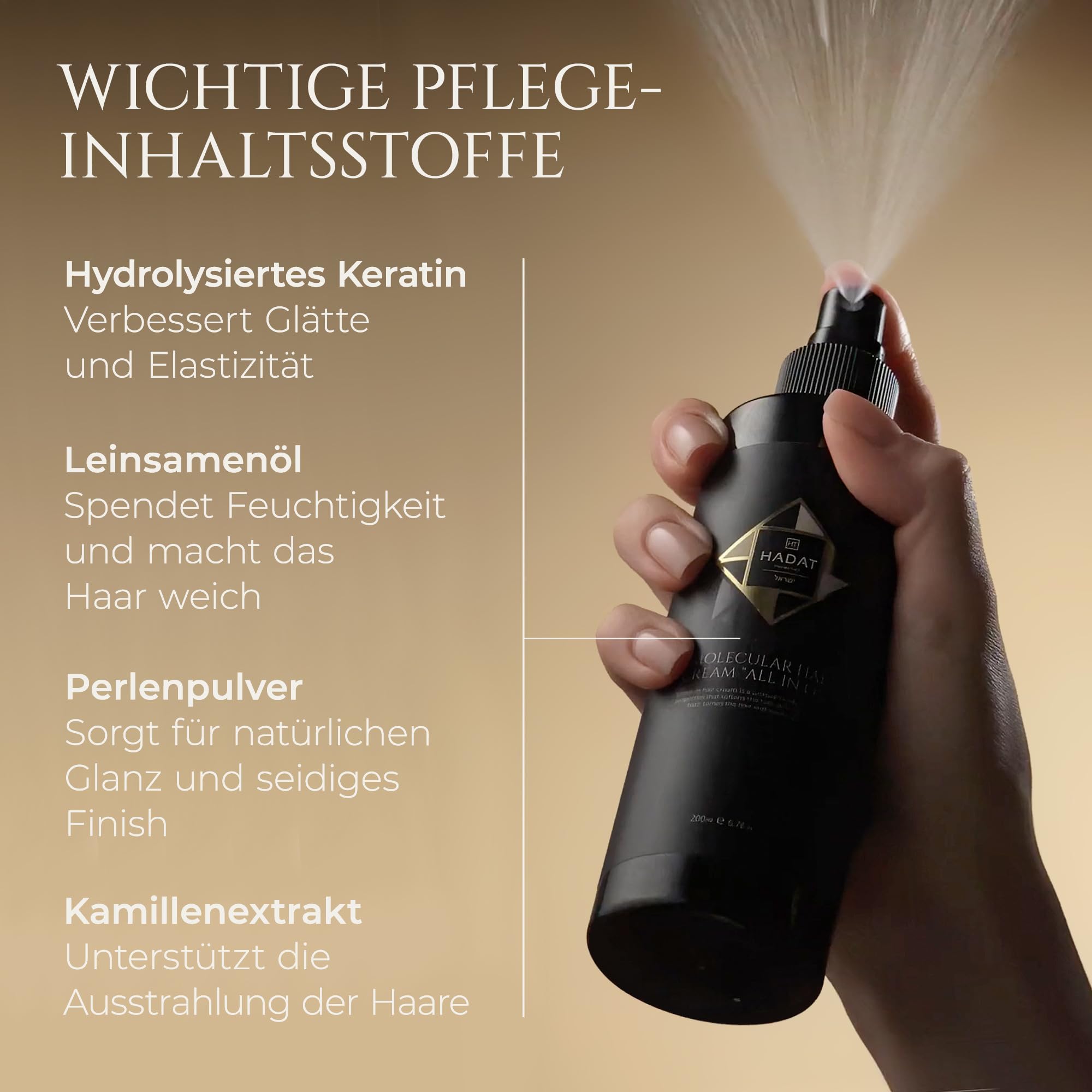 HADAT Molecular Hair Cream All In One – Keratin Haarcreme gegen Frizz, Detangler, Glättende Haarpflege für Spliss, Glanz, Styling und trockenes geschädigtes Haar, 200 ml