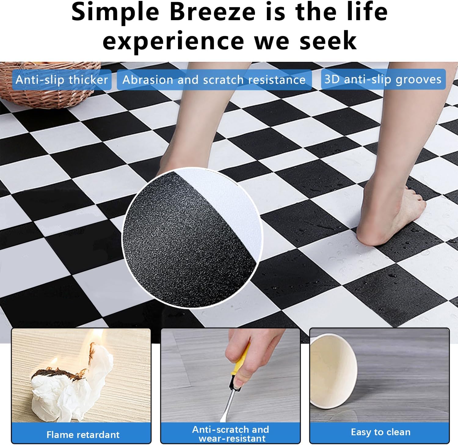 Peel and Stick Floor Tile,Floor Stickers,Floor Tiles Peel and Stick Waterproof,Kitchen, Living Room (Black White, 11.8" 590)