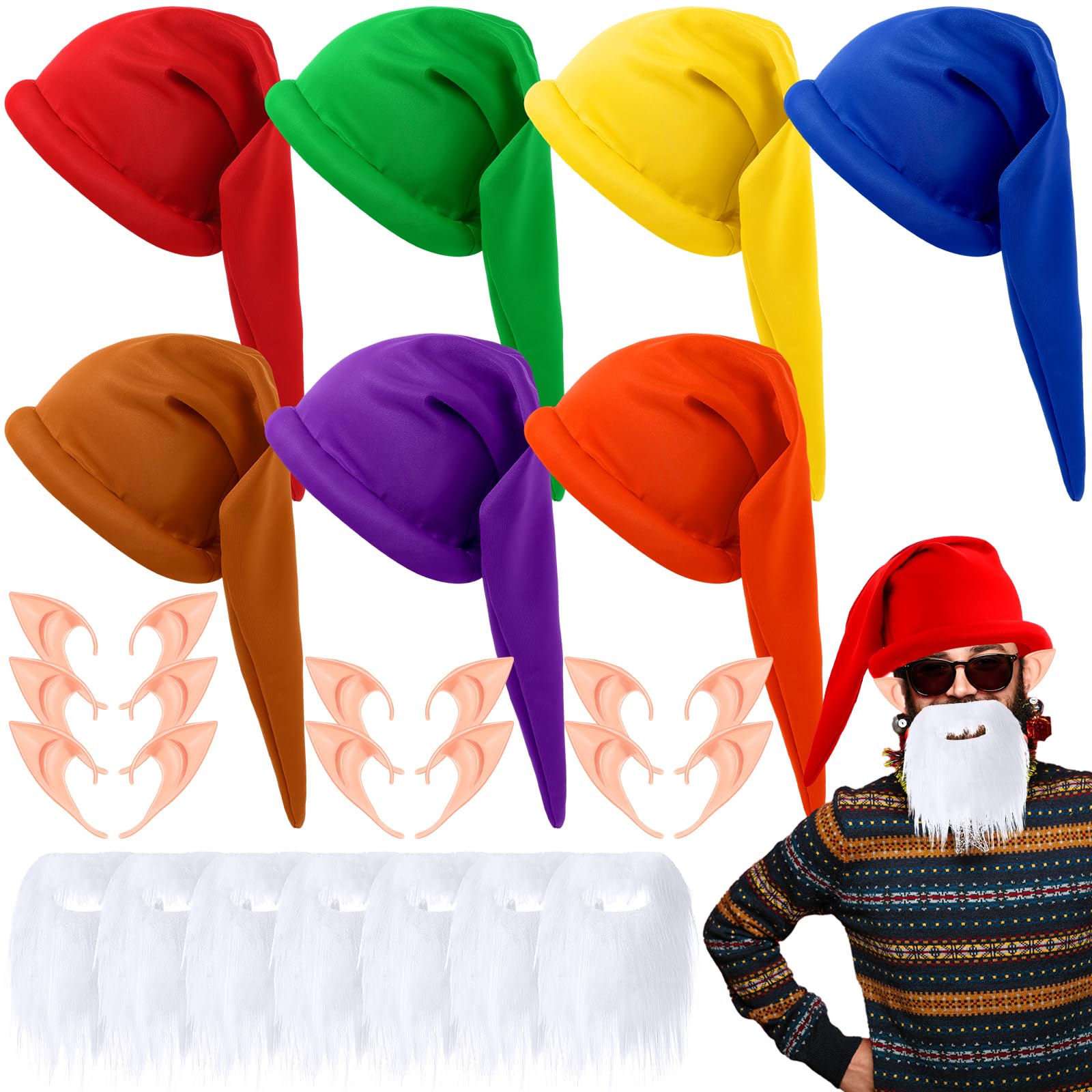 buy-hungdao21-pcs-halloween-dwarf-costumes-set-7-pcs-dwarf-hat-gnome-elf-hat-7-pcs-fairy-pixie-elf-ears-fake-pointed-ears-7-pcs-santa-white-fake-beard-for-party-online-at-desertcartindia