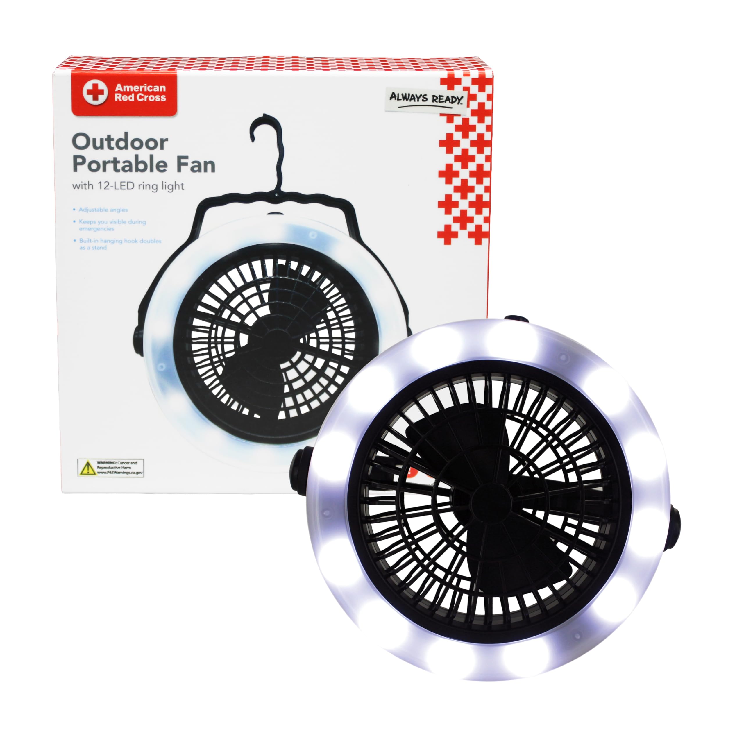American Red Cross Outdoor Camping Fan With LED Light, Adjustable, 12 Ring LED Canopy Tent Fan, Battery Powered Tent Fans for Camping and Emergency-image-2