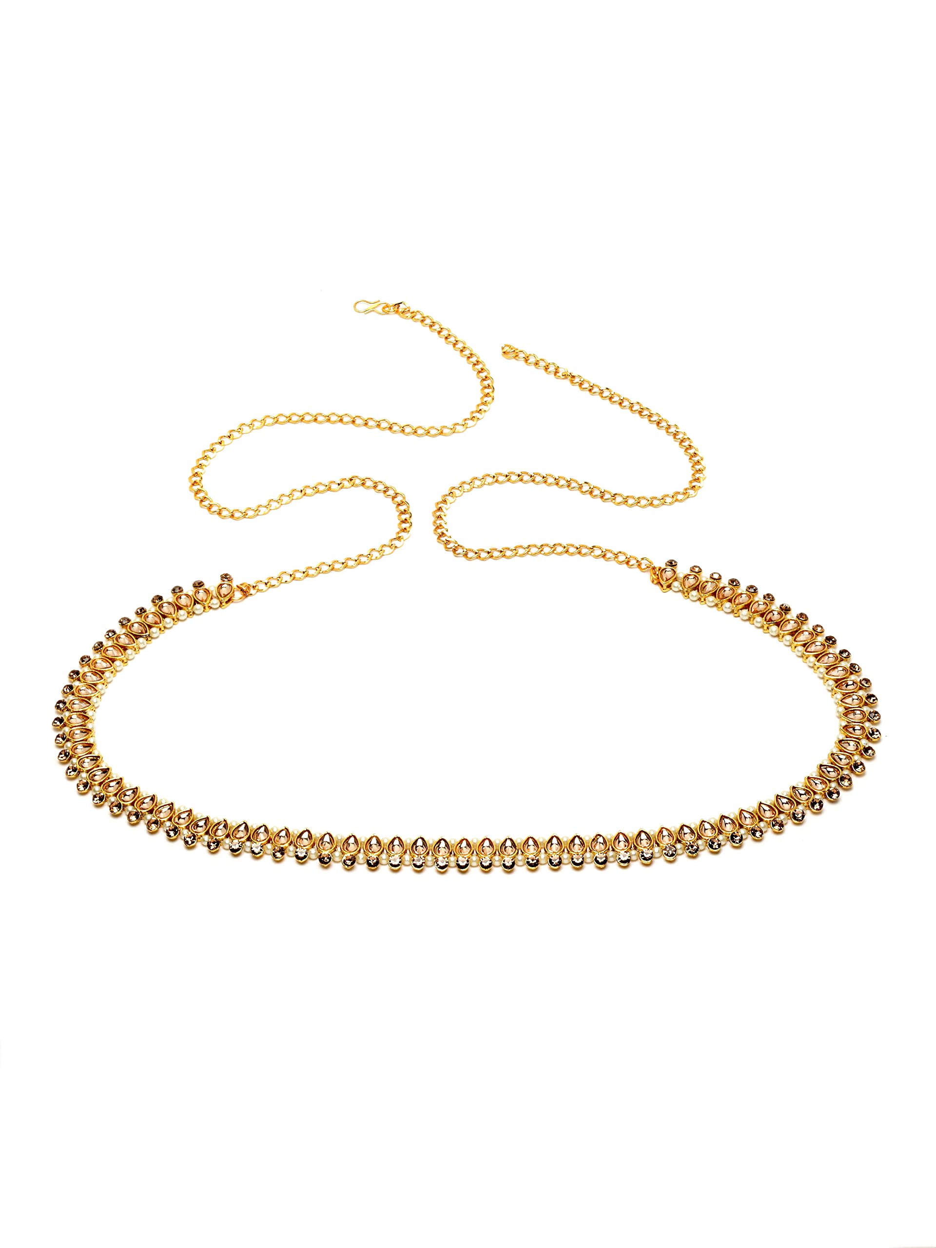 Stunning Golden Color & Pearl Kundan Studded Antique vaddanam Kamarband for Women Girls-image-41