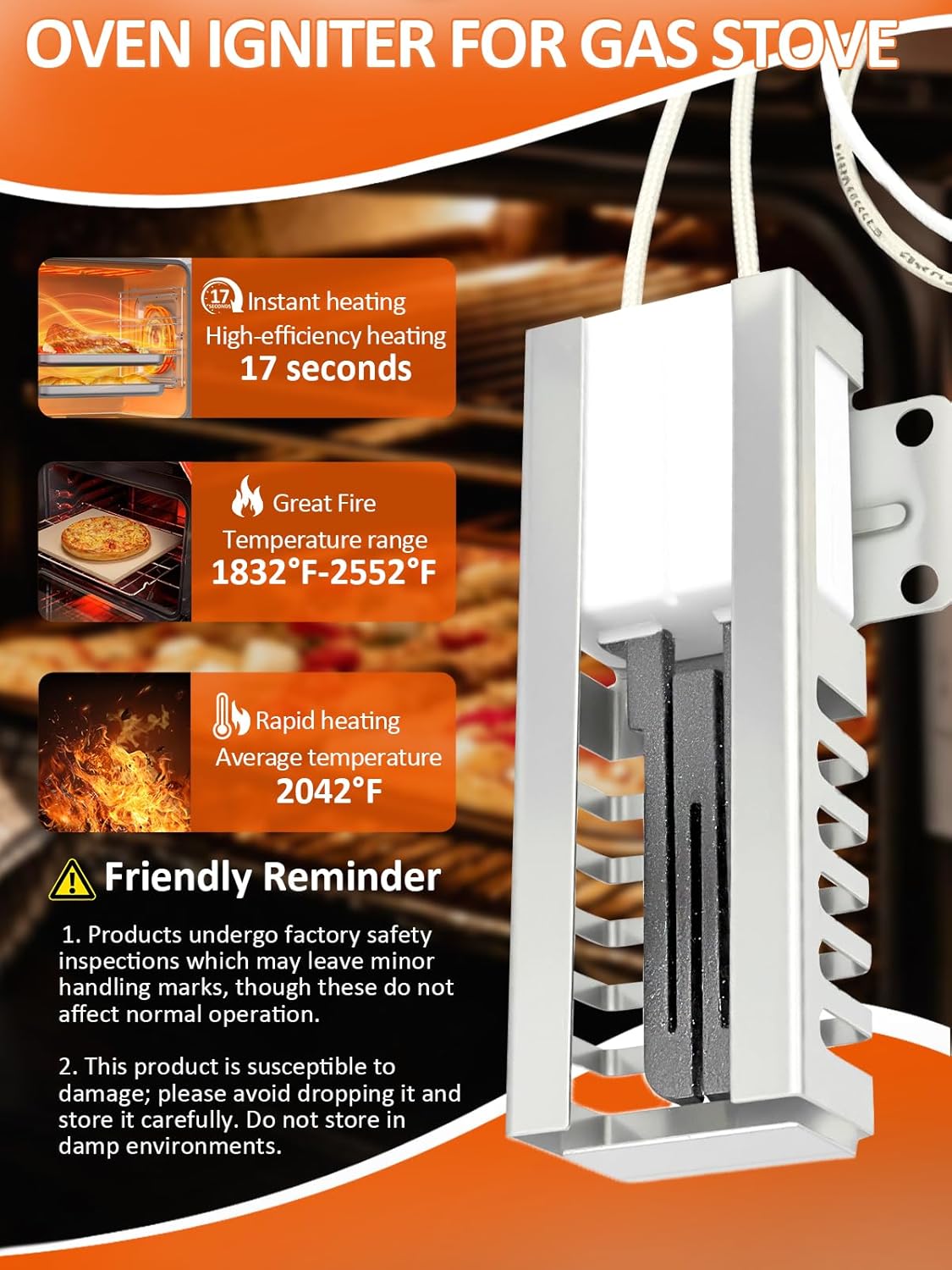 FFGF3047LSF FFGF3005MWA Gas Oven Igniter Fit For Frigidaire FFGF3005MWF FFGF3011LBC FFGF3011LWC FFGF3011LWD FFGF3011LWF FFGF3011LWJ FFGF3012TWA FFGF3012TWD FFGF3047LSE FFGF3047LSG FFGF3047LSH