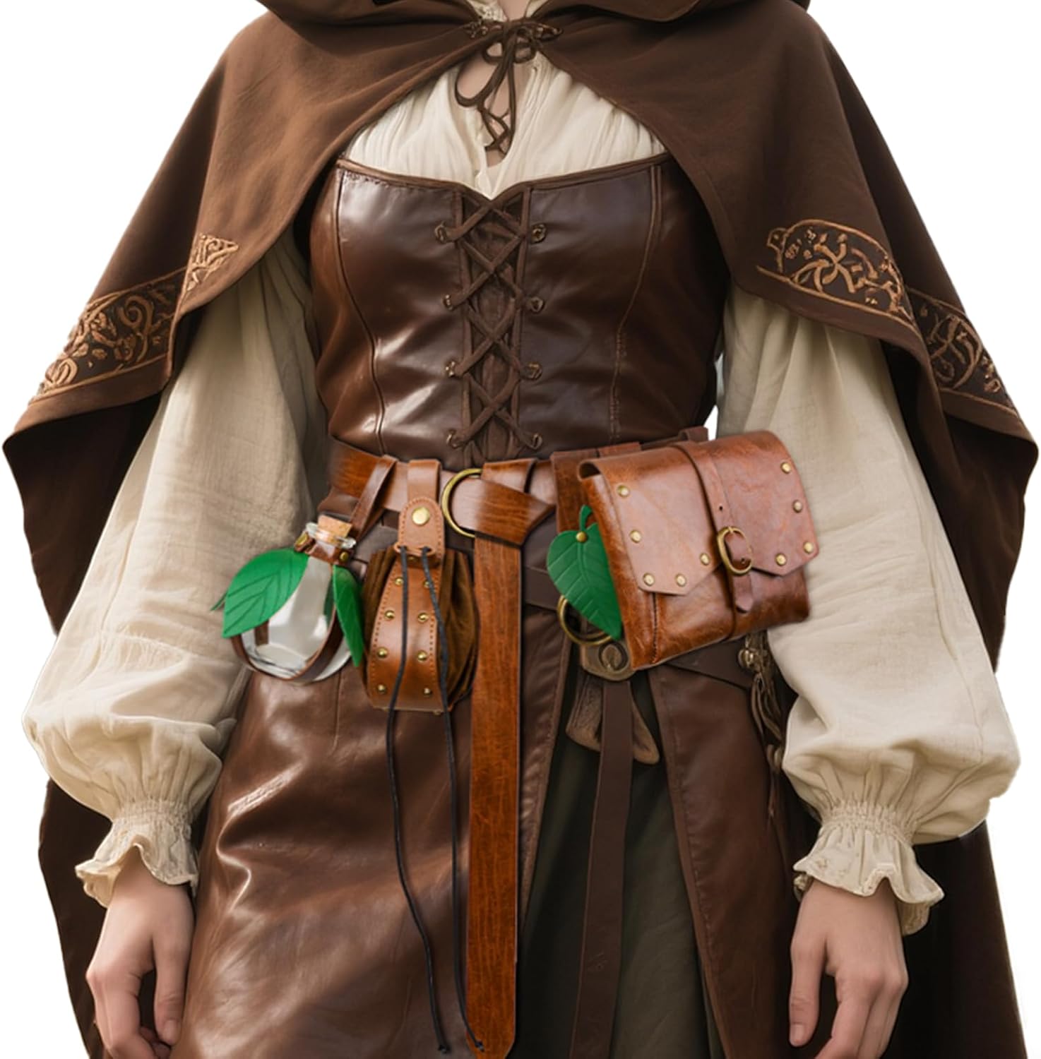 Renaissance Waist Belt Pouch Accessories Medieval Festival Viking Pirate Leather Belts Potion Bottles Coin Purse Set Renfaire Costume Cosplay Halloween - Image 2