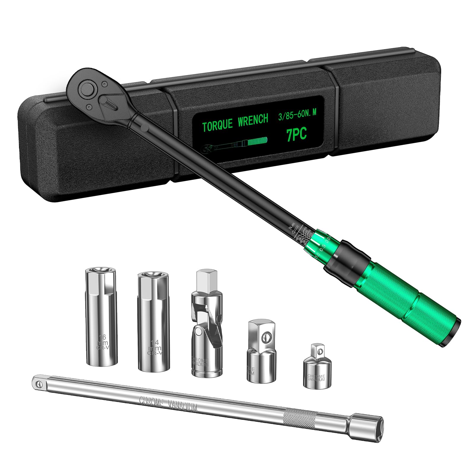 Llave Dinamometrica 3/8" 5-60 Nm, con Extensión de 25 cm, Utilizada para Cambiar las Bujías de Bicicletas, Motocicletas y Automóviles