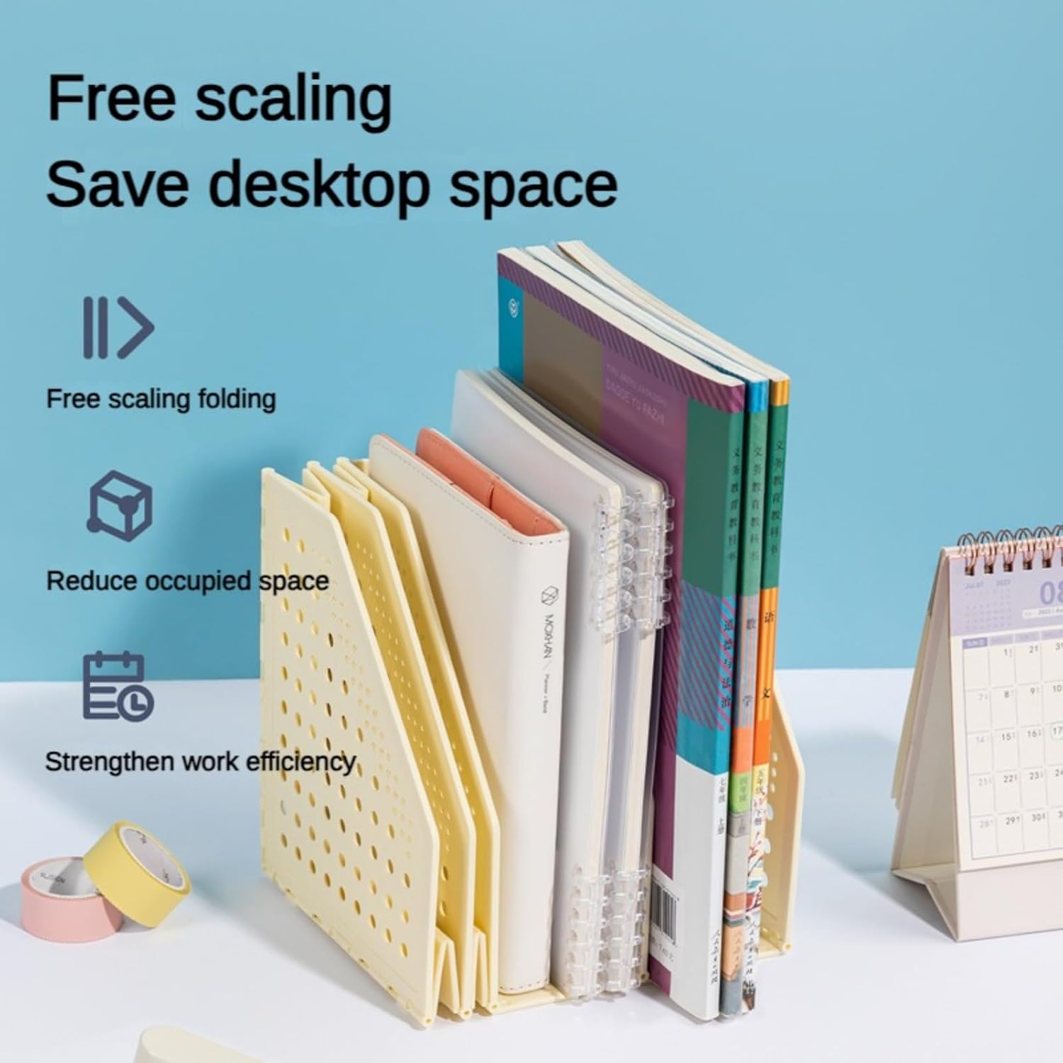 ZQS Collapsible Plastic Magazine File Holder,Vertical Binder Storage Organizer for Desk Sturdy Plastic Binder Organizer 4 Vertical Hollow Compartmente，Desktop Accessories for Home and Office Storag