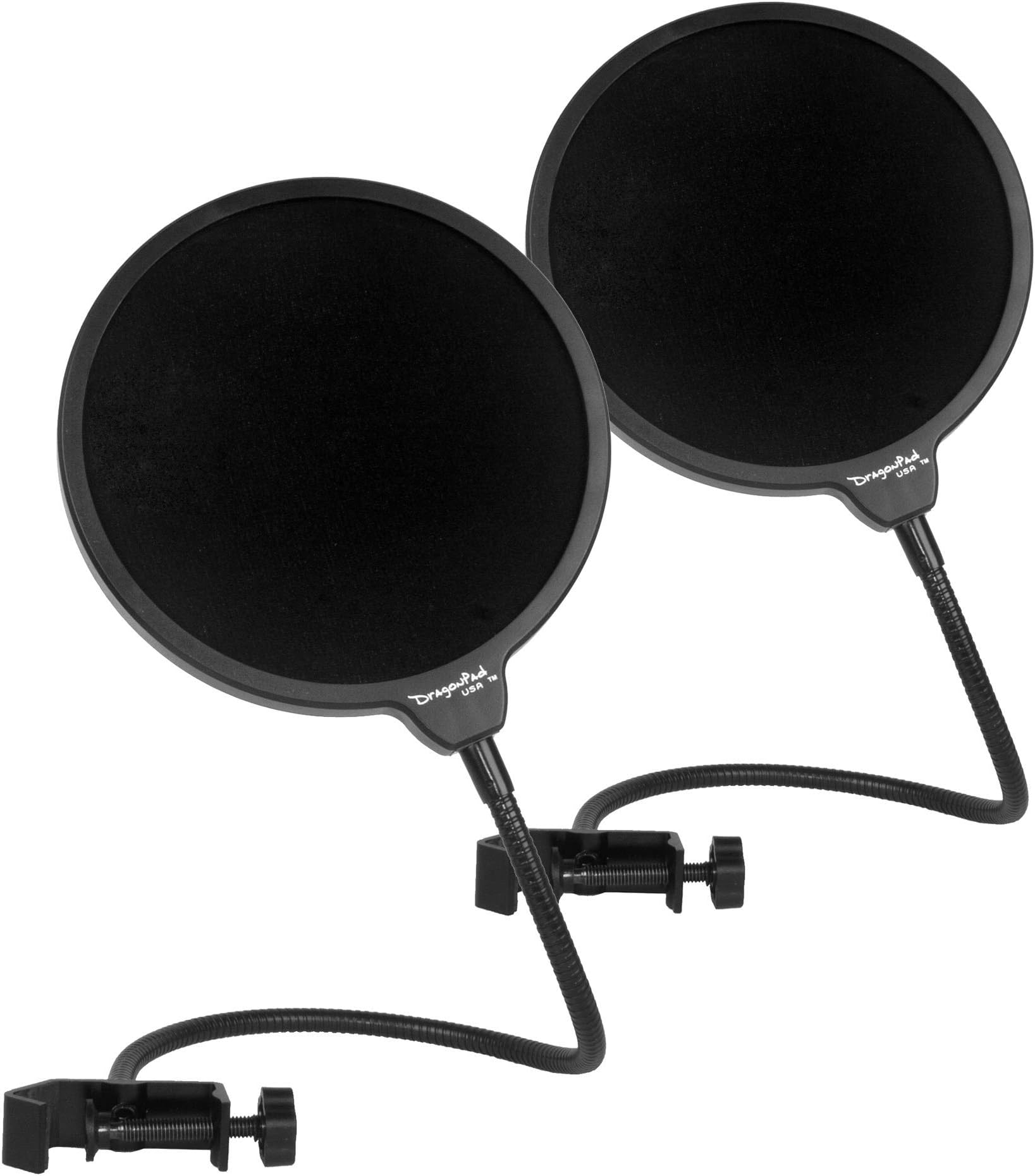 Dragonpad USA- 6" Microphone Studio Pop Filter with Clamp - BLK/BLK [2 Pack]