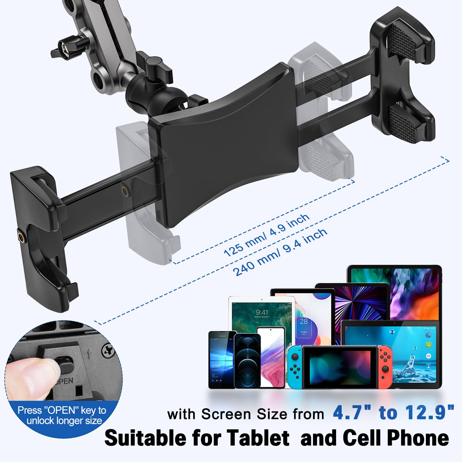Tendak Supporto per iPad per Cyclette Regolabile a 360 Gradi Compatibile con iPad Pro Air Mini Samsung Galaxy Tab Tablet 4,7-12,9"