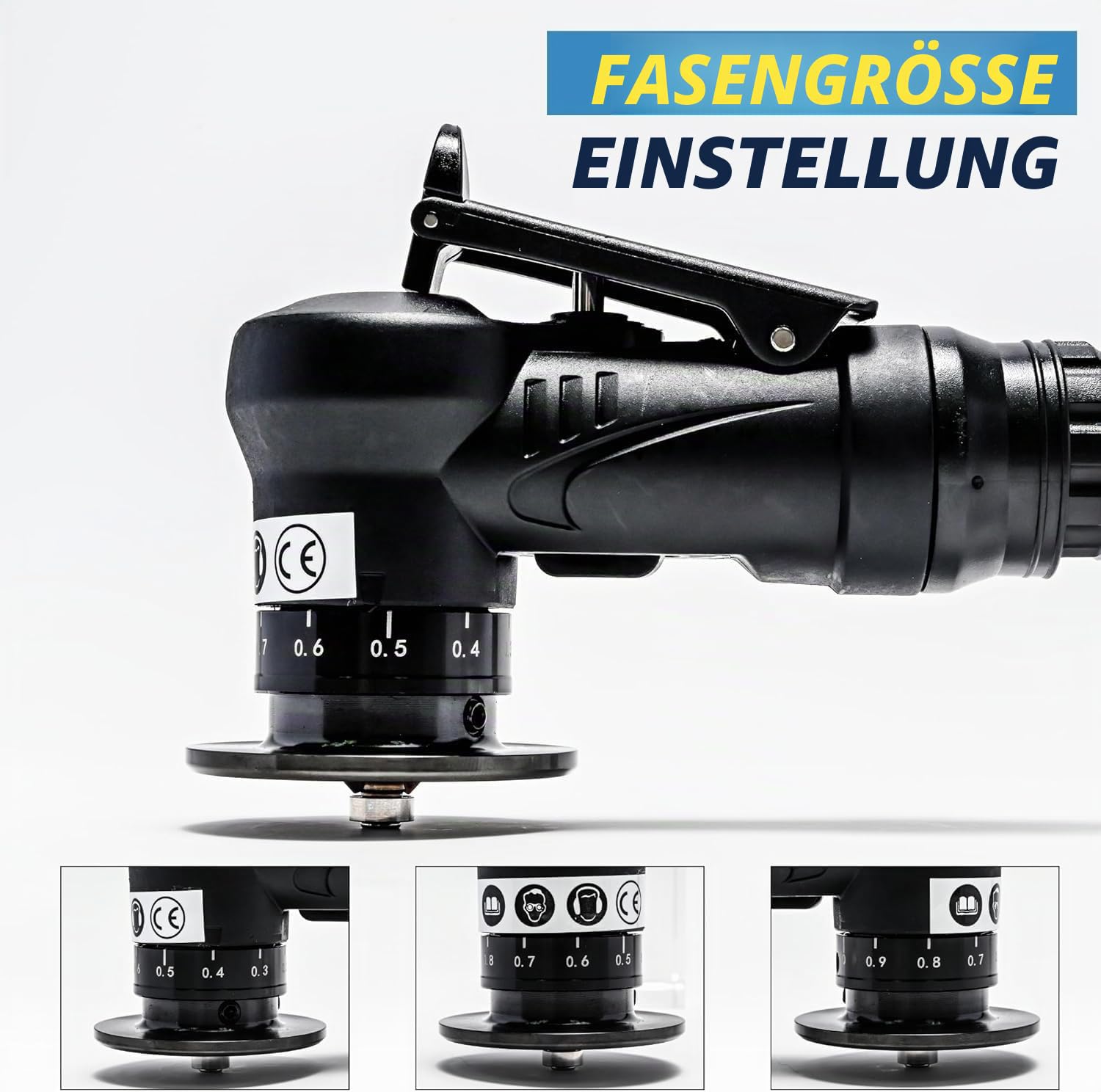2-in-1 Pneumatische Anfasmaschine Handheld 30000 U/min 45°, Mini Luftfasenwerkzeug Anfaswerkzeug Bogenecke mit 1/4 Zoll Lufteinlass, für Trimmen Fase Entgraten, 6R+8C Winkeleinsätze+6 Lager